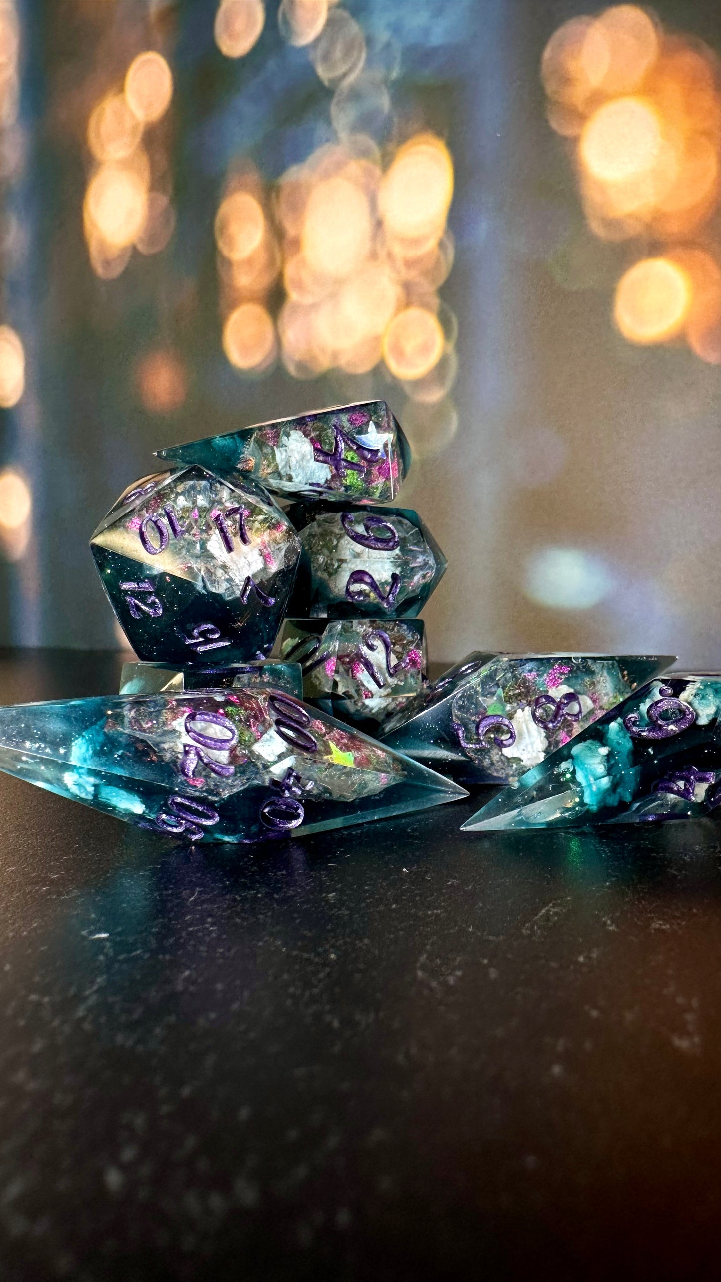 Twilight Cosmic Sky Geode - 8 piece polyhedral dice set- (Pointy Bois)- Pobody’s Nerfect