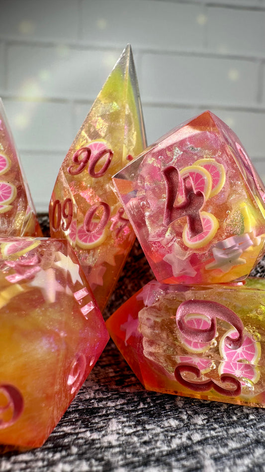 Lemonade at the Pink Pony Club Geode Dice- 8 piece polyhedral dice set- (Pointy Bois)