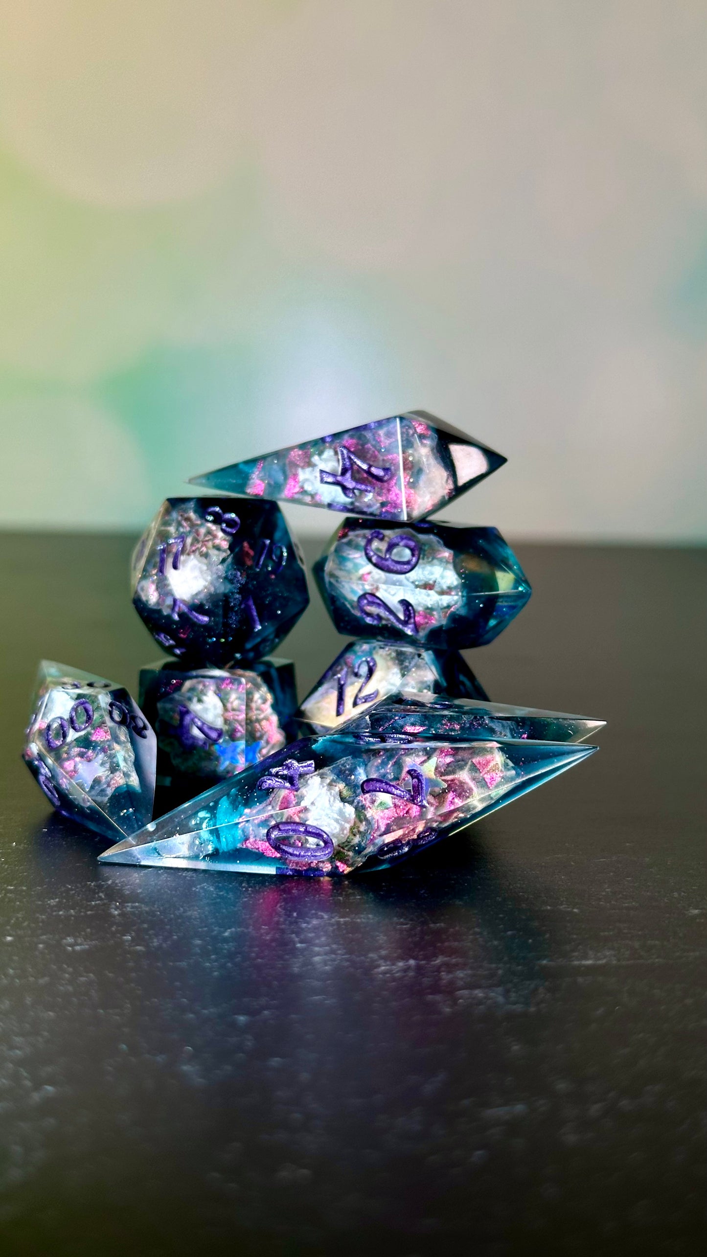 Twilight Cosmic Sky Geode - 8 piece polyhedral dice set- (Pointy Bois)- Pobody’s Nerfect