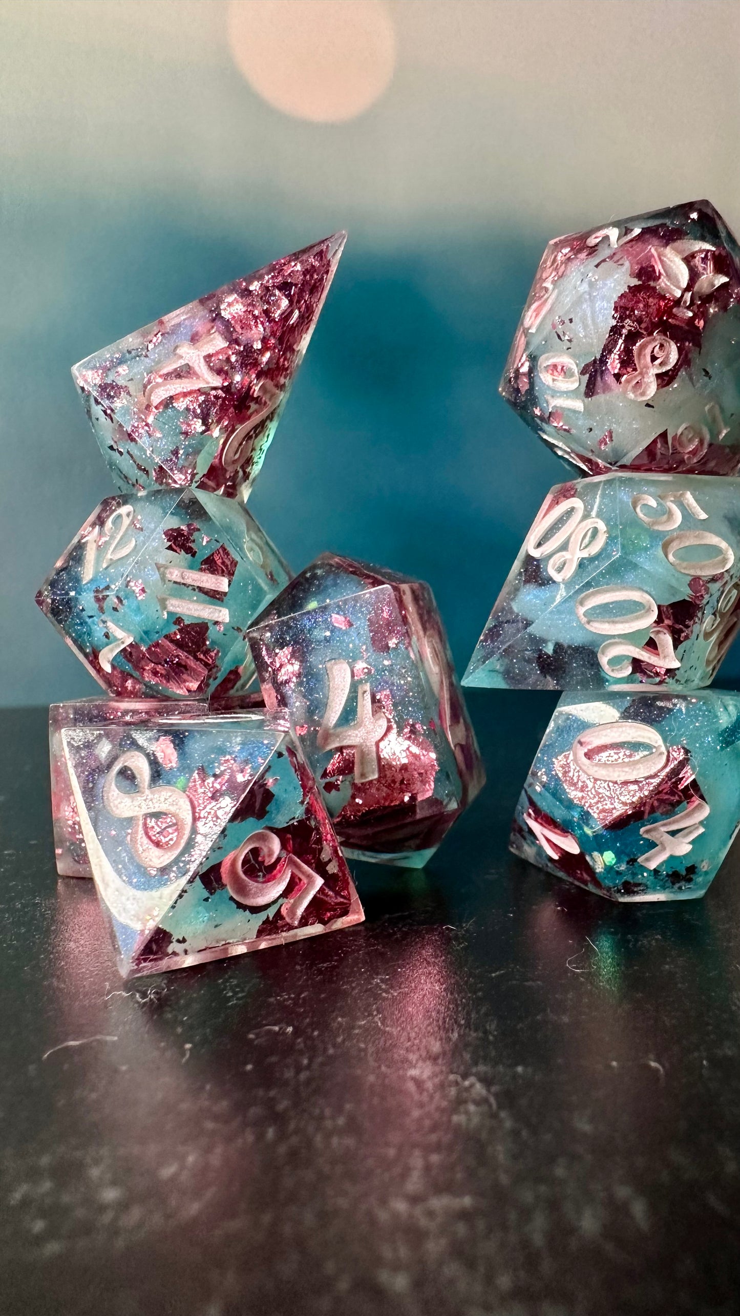 Trans Pride (Dreamy) 8 piece polyhedral dice set (Large) (Beta) Pobody's Nerfect