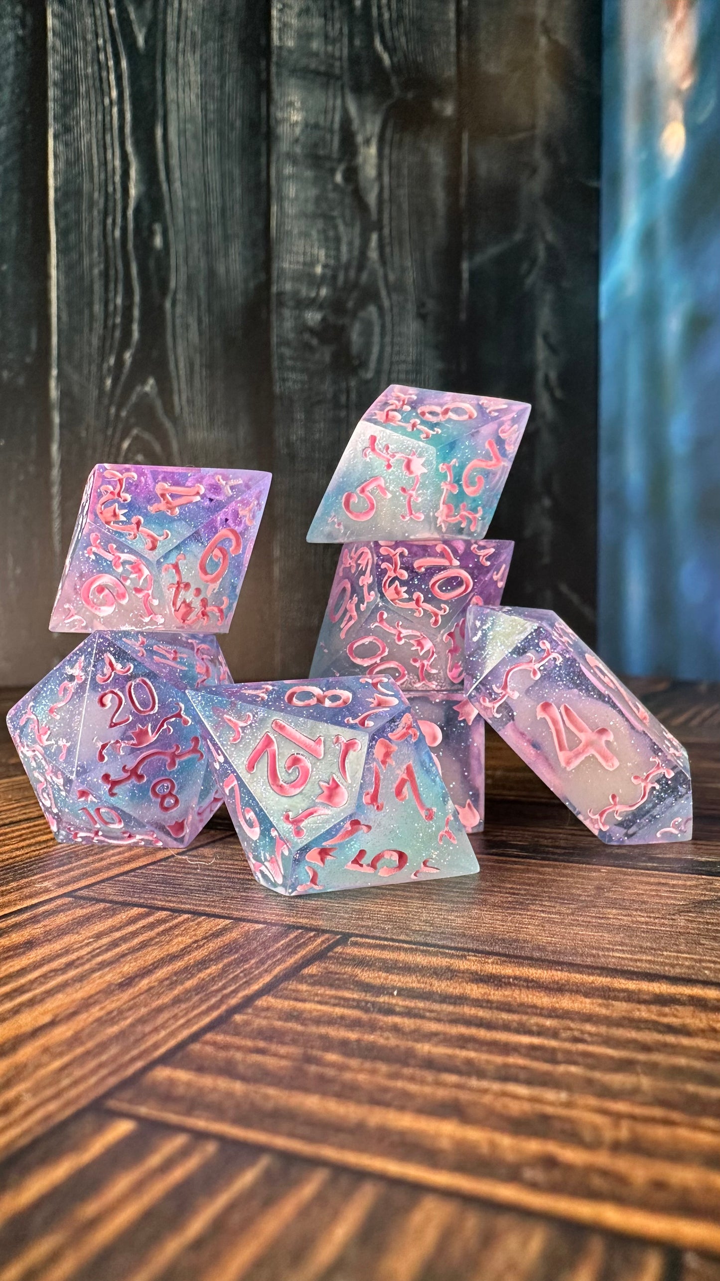 Cotton Candy Glitter Clouds  - 7 piece jumbo filigree dice set