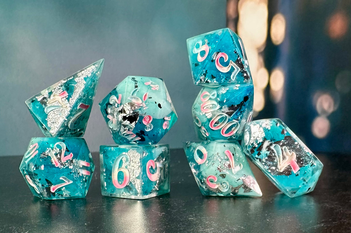 Trans Pride (Icy) 8 piece polyhedral dice set (Large) (Beta) Pobody's Nerfect