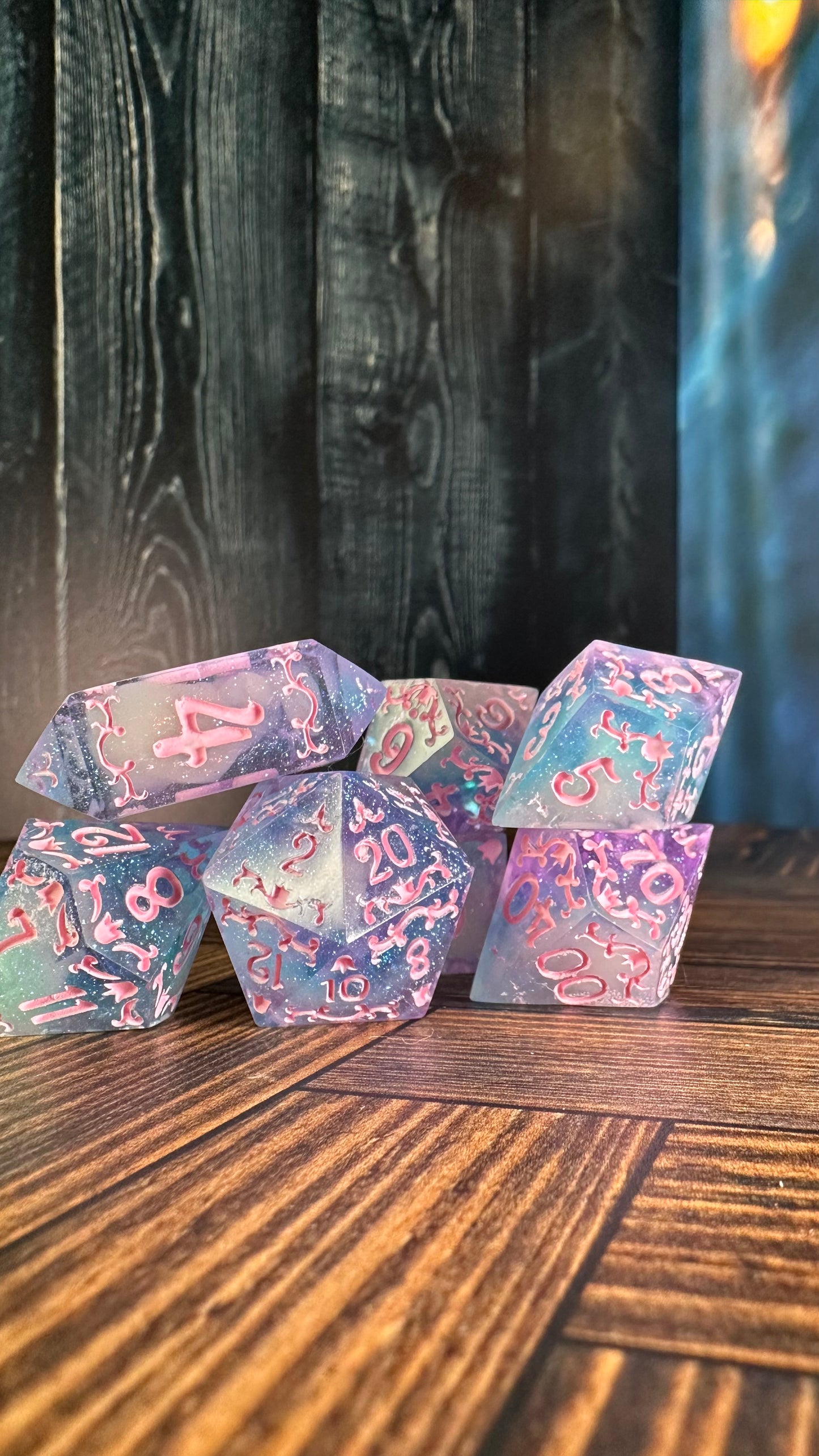 Cotton Candy Glitter Clouds  - 7 piece jumbo filigree dice set