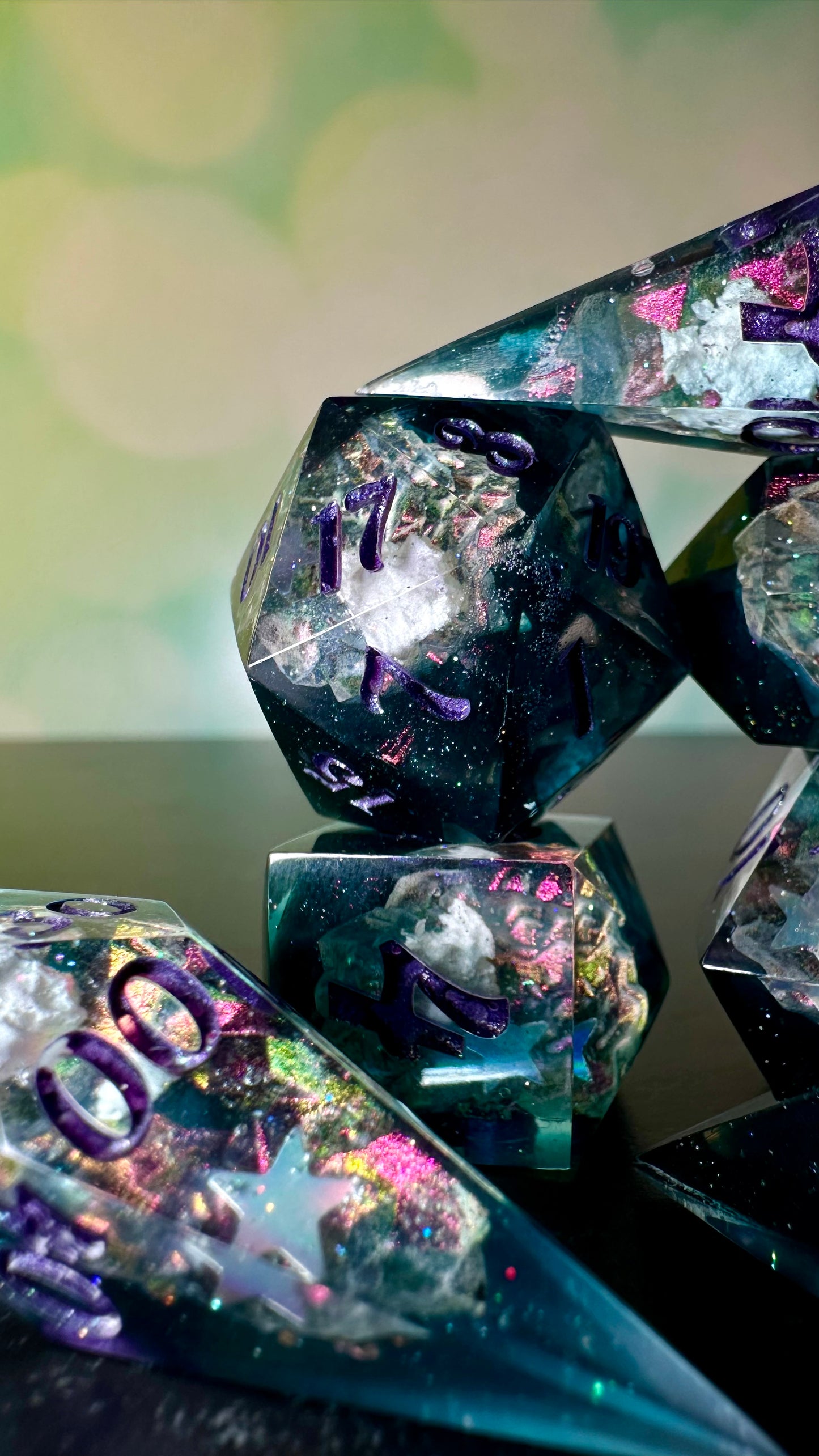 Twilight Cosmic Sky Geode - 8 piece polyhedral dice set- (Pointy Bois)- Pobody’s Nerfect