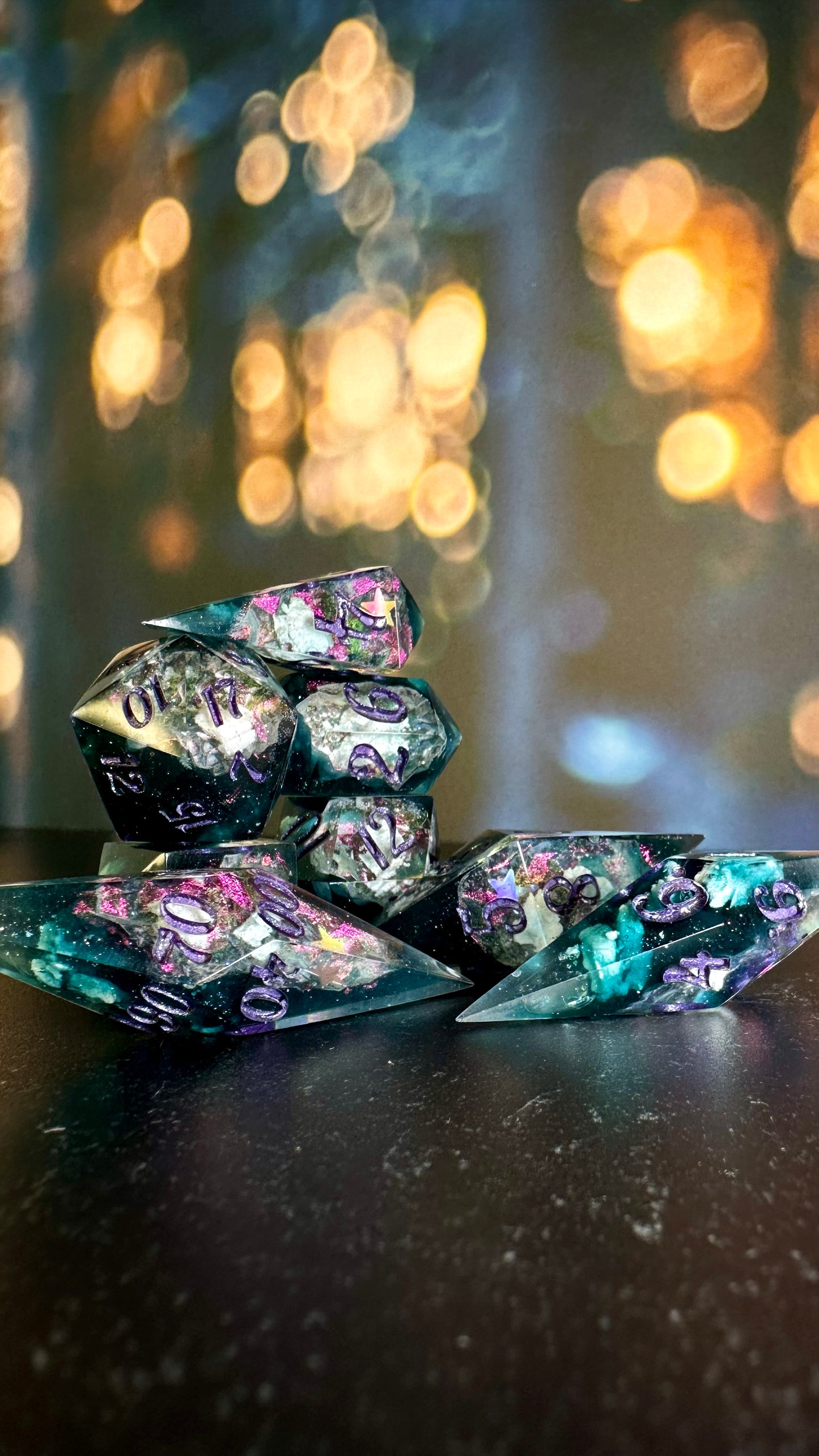 Twilight Cosmic Sky Geode - 8 piece polyhedral dice set- (Pointy Bois)- Pobody’s Nerfect