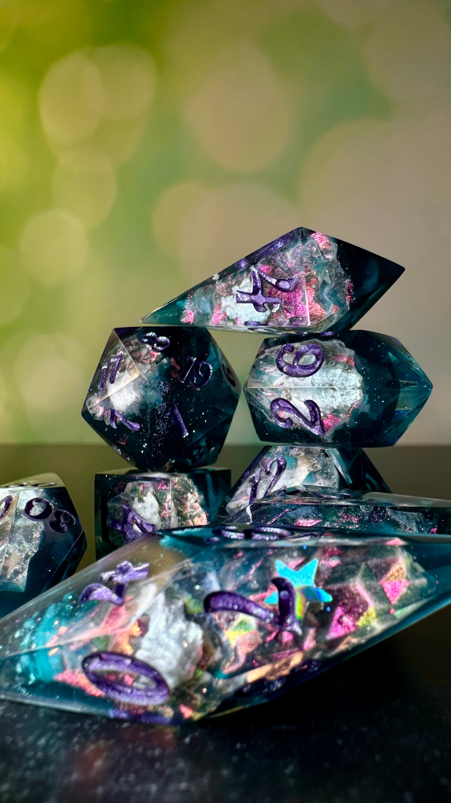 Twilight Cosmic Sky Geode - 8 piece polyhedral dice set- (Pointy Bois)- Pobody’s Nerfect