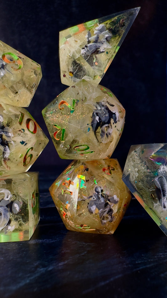 “Medium Rough Texture Circle Planet”  -8 piece polyhedral dice set (Large)