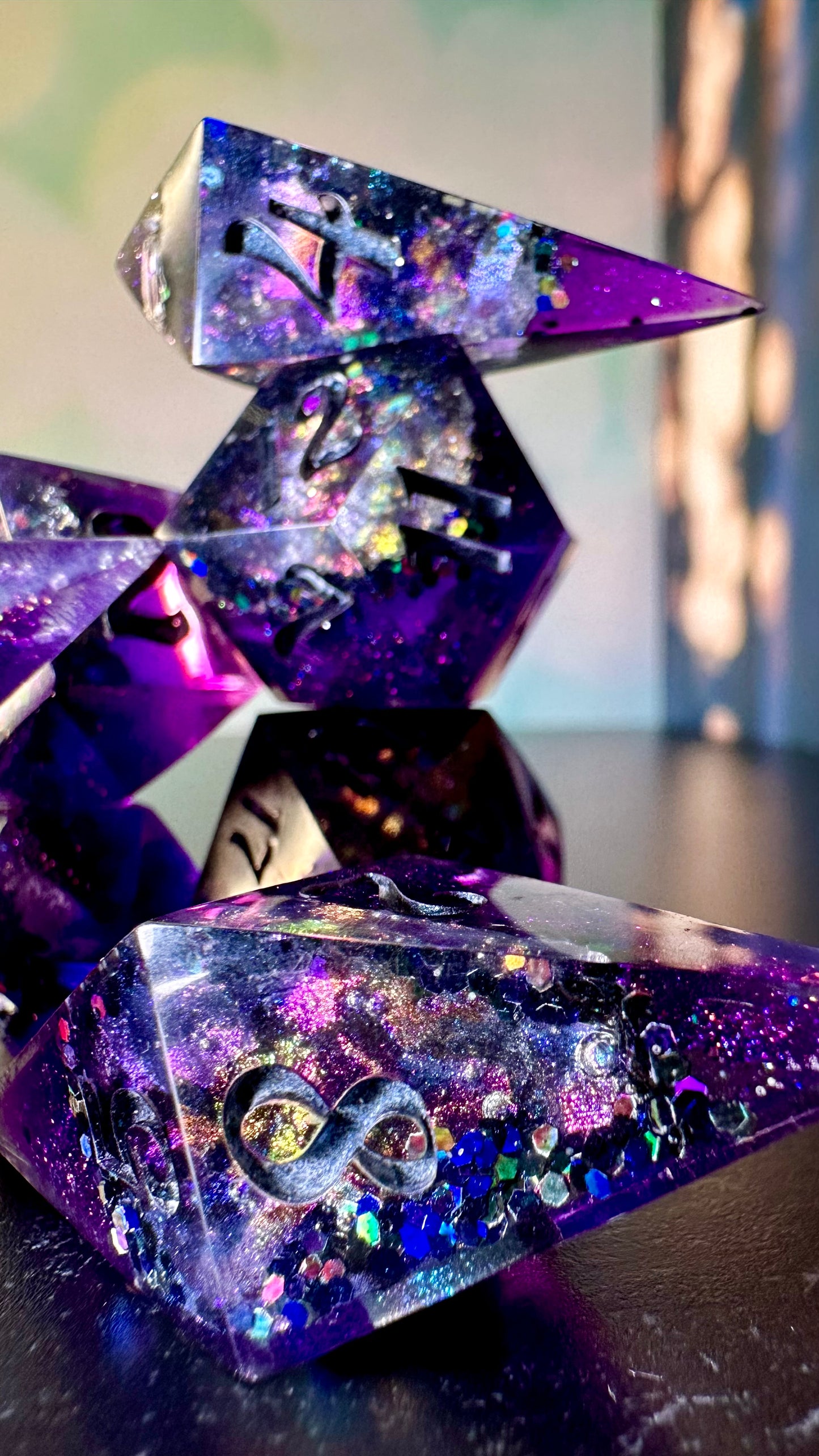 "The Darkness of Lovers" Geode - 8 piece polyhedral dice set- (Pointy Bois)- Pobody’s Nerfect