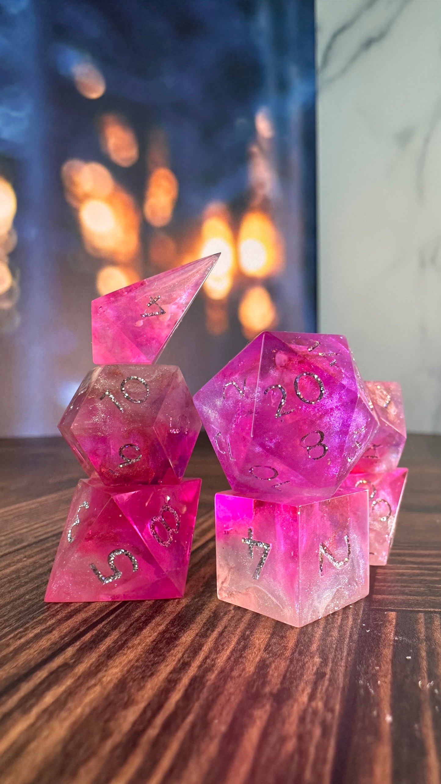 Starlight Fancy- 7 piece polyhedral dice set (Small)