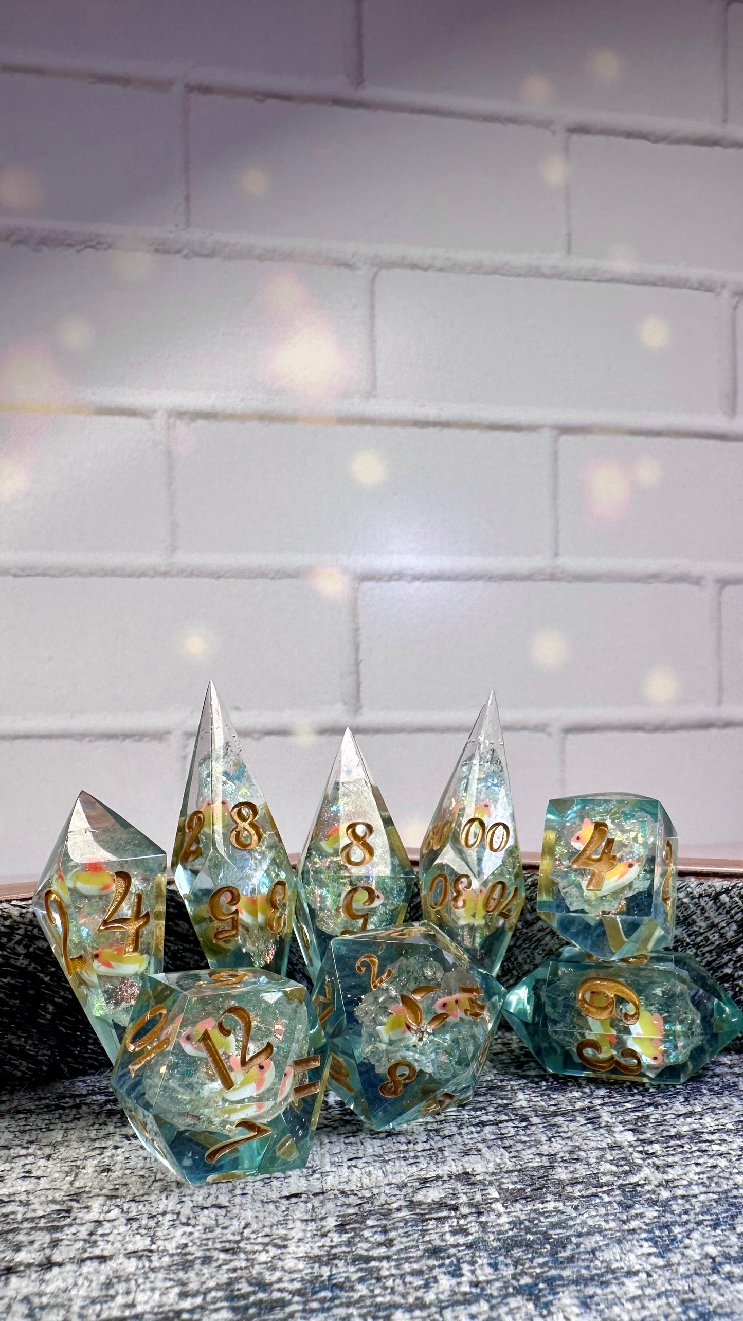 Mom's Koi Pond Geode Dice- 8 piece polyhedral dice set- (Pointy Bois)
