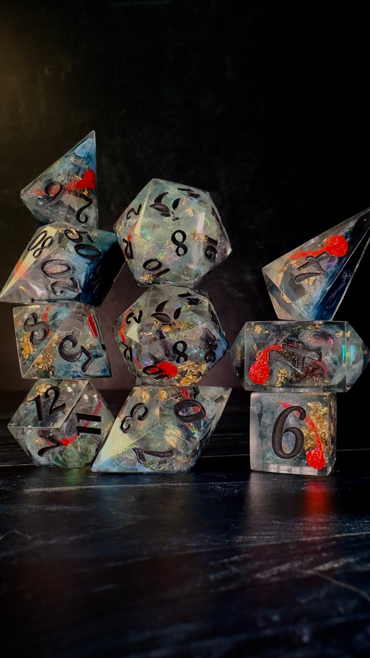 Petrova Line v2-Moonset (Pobody’s Nerfect) -8 piece polyhedral dice set (Large)