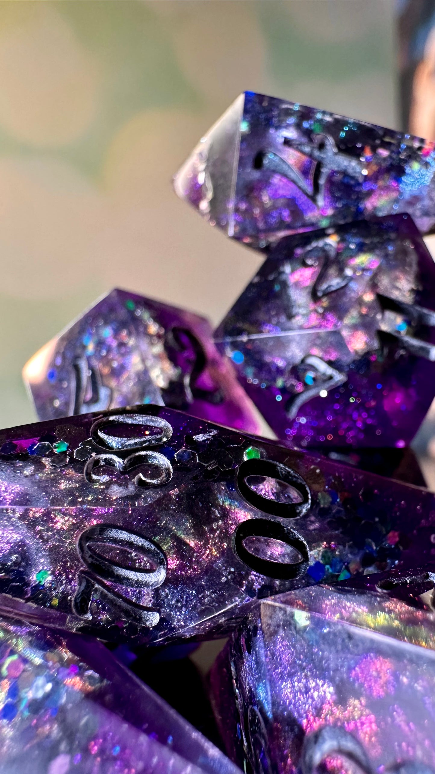 "The Darkness of Lovers" Geode - 8 piece polyhedral dice set- (Pointy Bois)- Pobody’s Nerfect