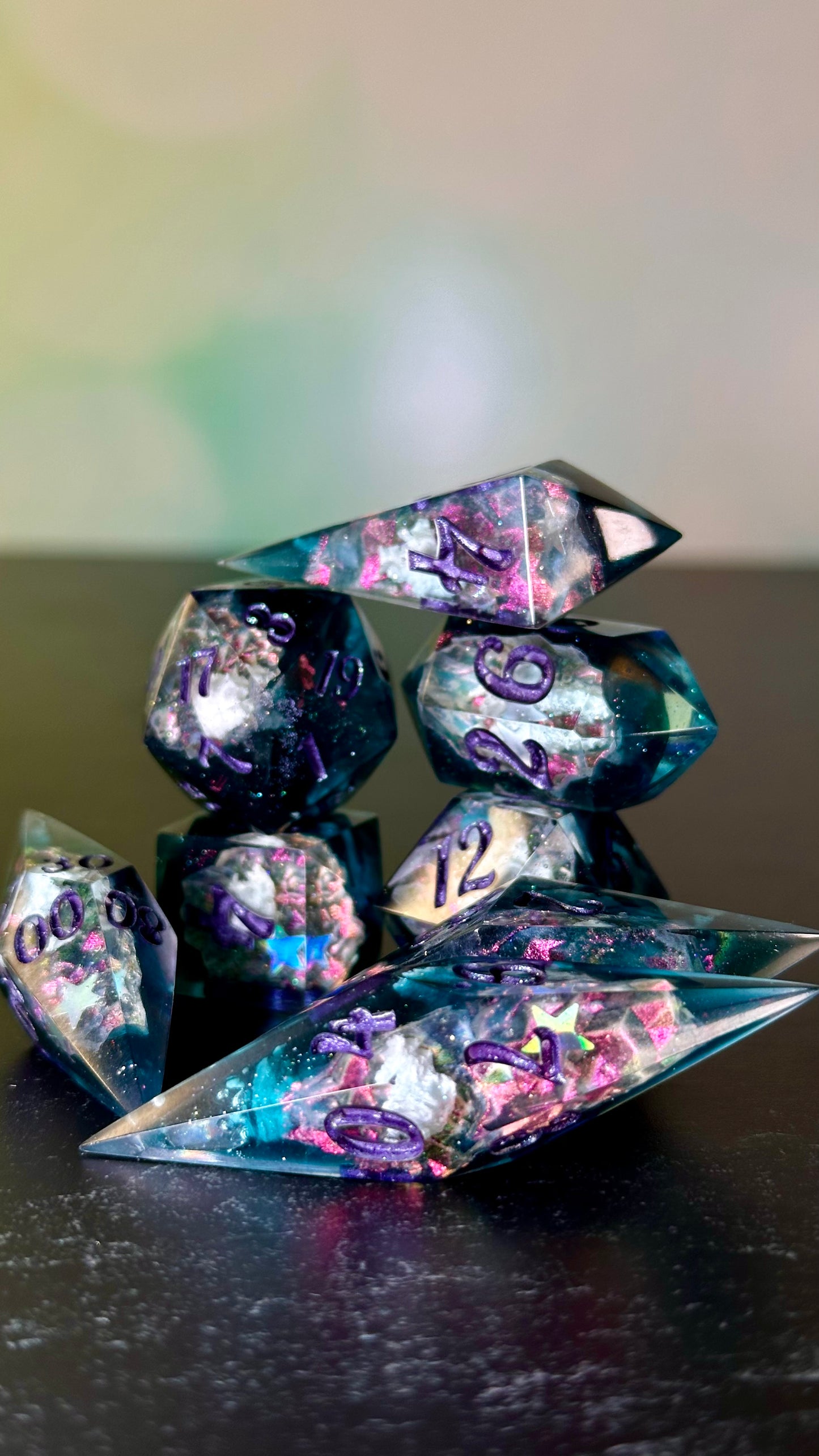 Twilight Cosmic Sky Geode - 8 piece polyhedral dice set- (Pointy Bois)- Pobody’s Nerfect