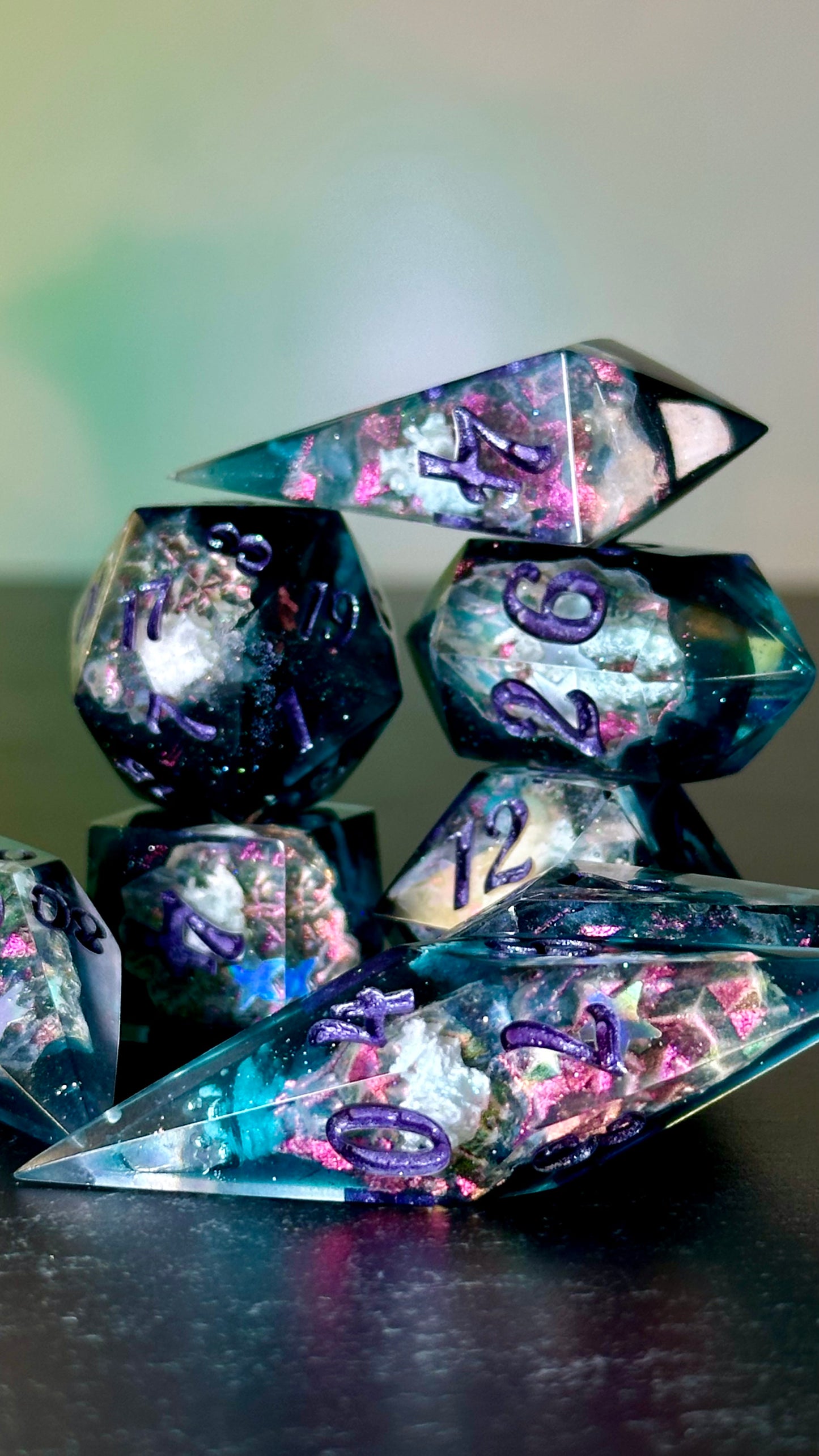 Twilight Cosmic Sky Geode - 8 piece polyhedral dice set- (Pointy Bois)- Pobody’s Nerfect