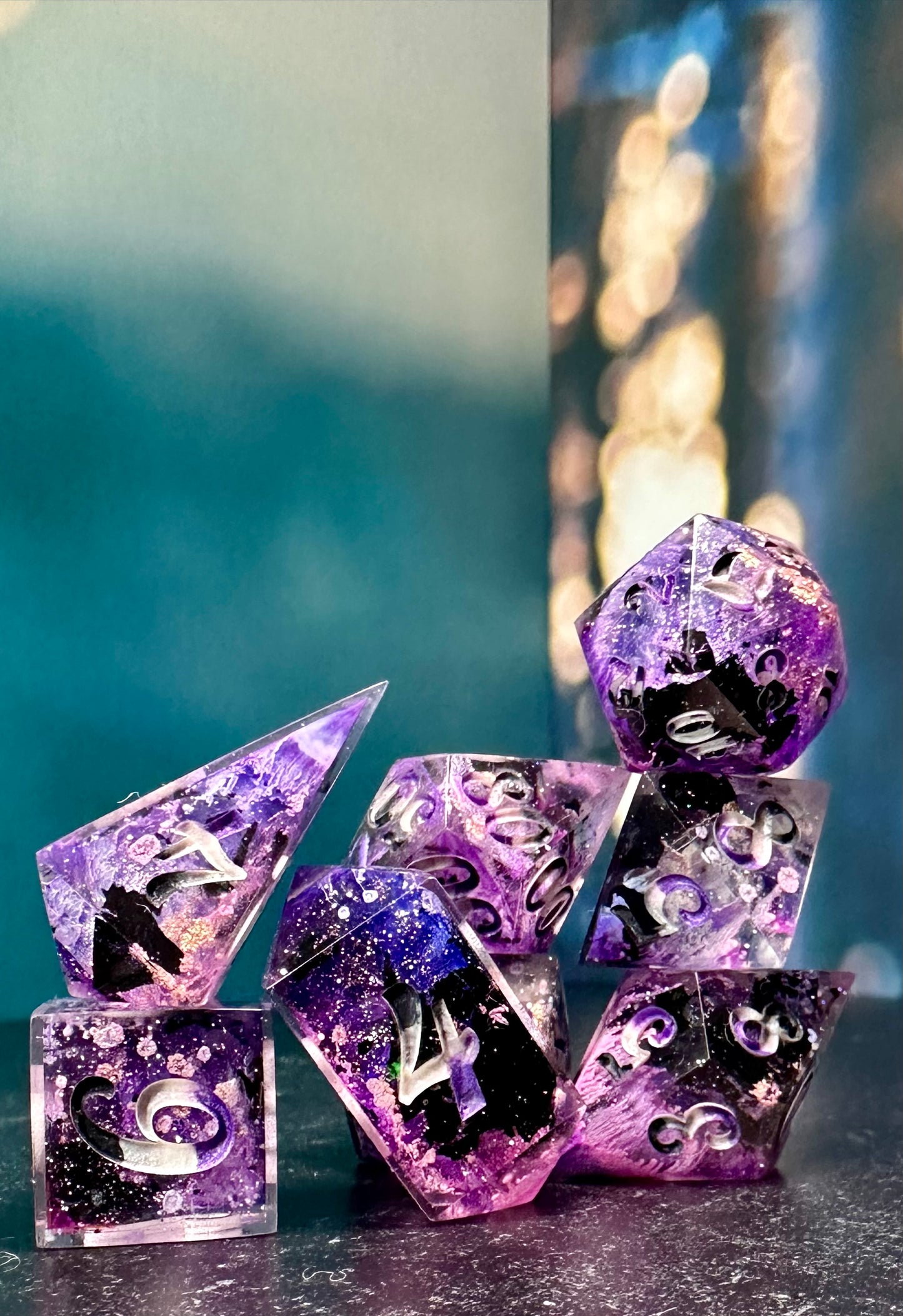 Asexual Pride 8 piece polyhedral dice set (Large) (Beta) Pobody's Nerfect