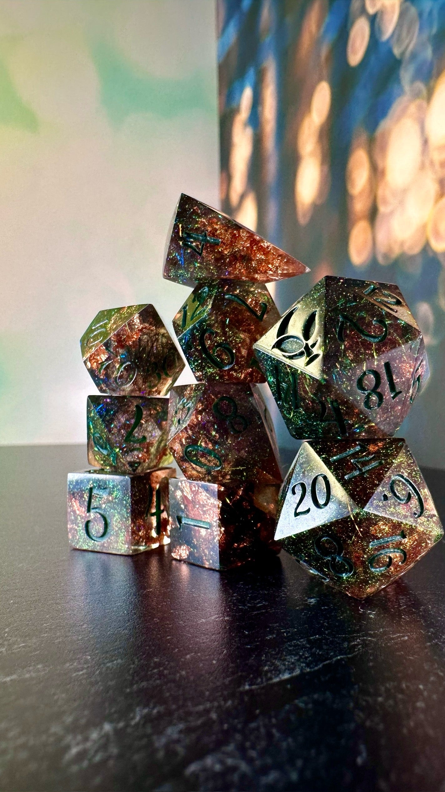 Crown Prince of the Valbaran Fae-  8 piece polyhedral dice set