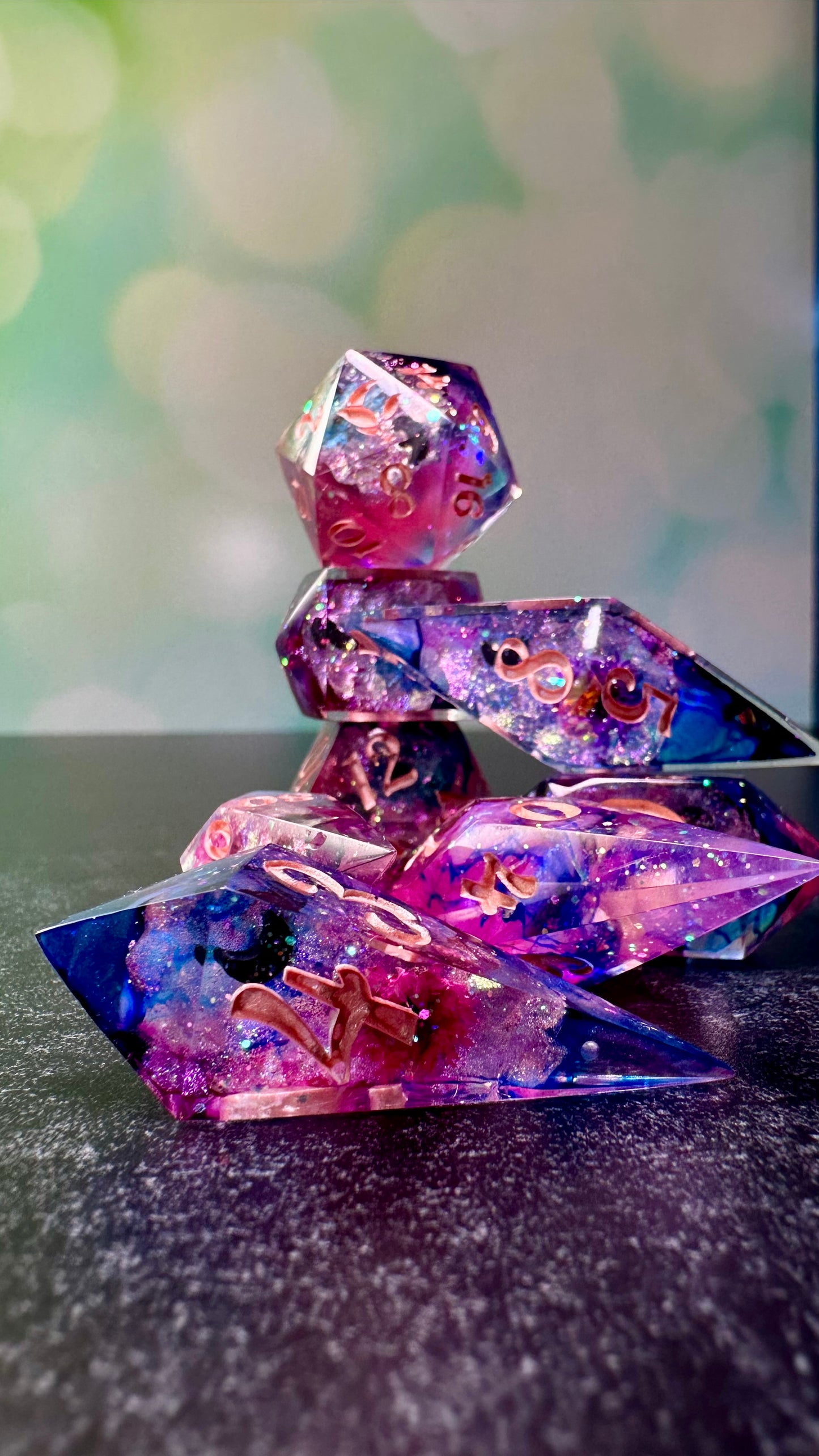 Queen of the Underworld Geode - 8 piece polyhedral dice set- (Pointy Bois)- Pobody’s Nerfect