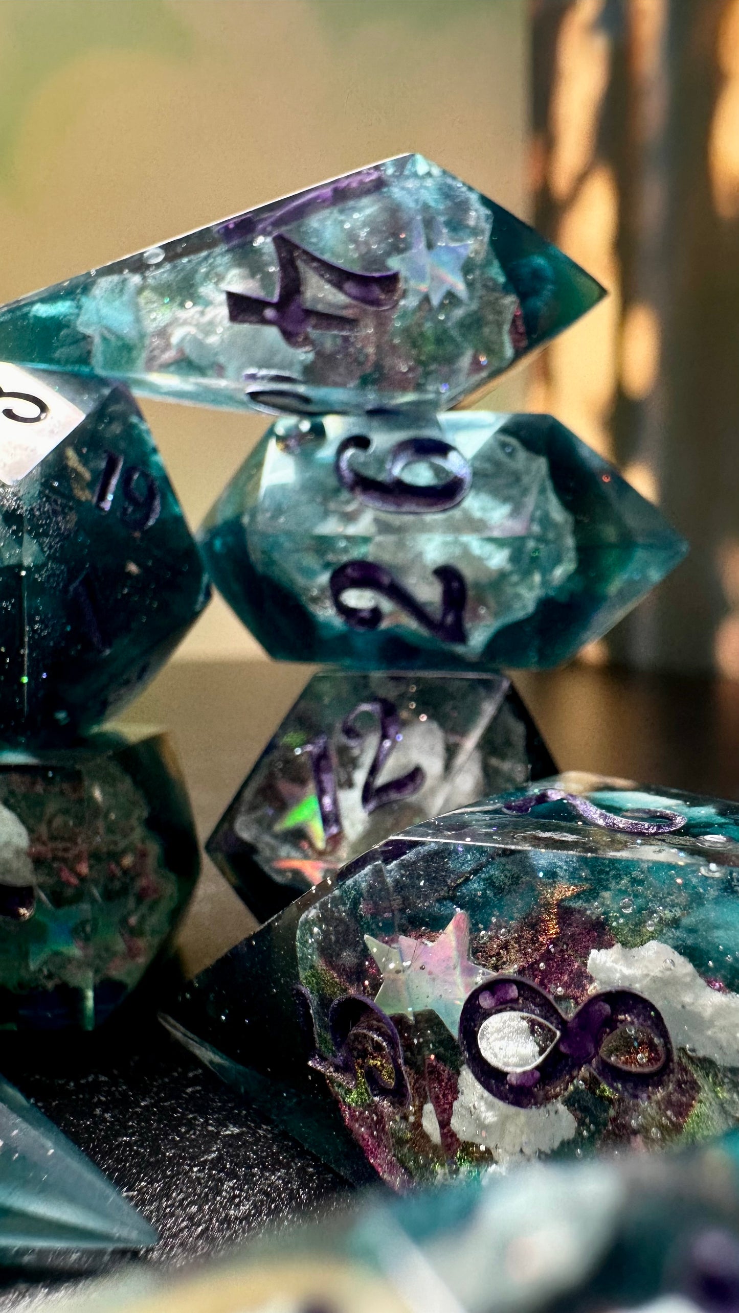 Twilight Cosmic Sky Geode - 8 piece polyhedral dice set- (Pointy Bois)- Pobody’s Nerfect