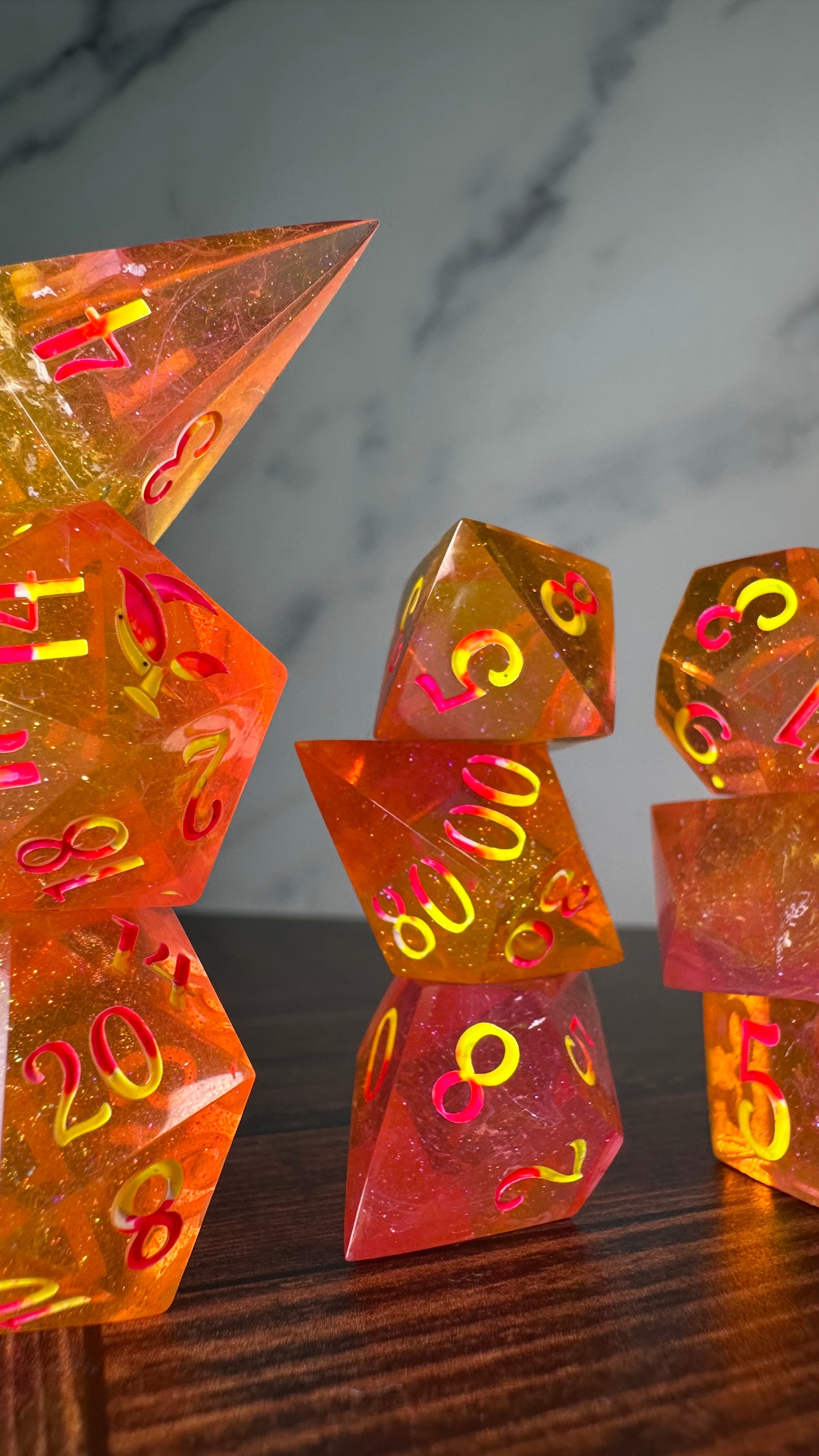 Fangs and Bangs- 8 piece polyhedral dice set