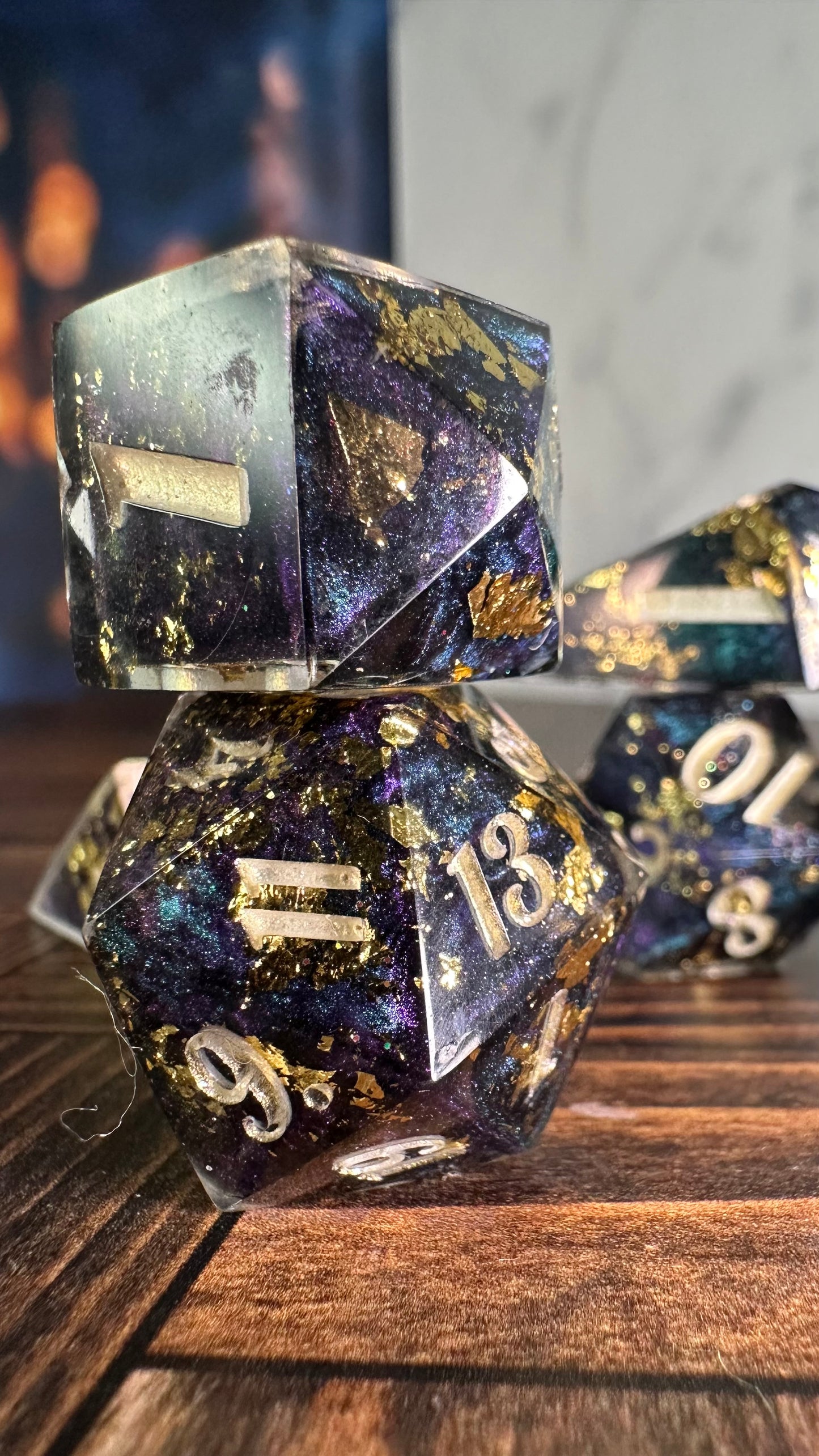 Agent Daybright Geode - 8 piece polyhedral dice set- (Pointy Bois)- Pobody’s Nerfect