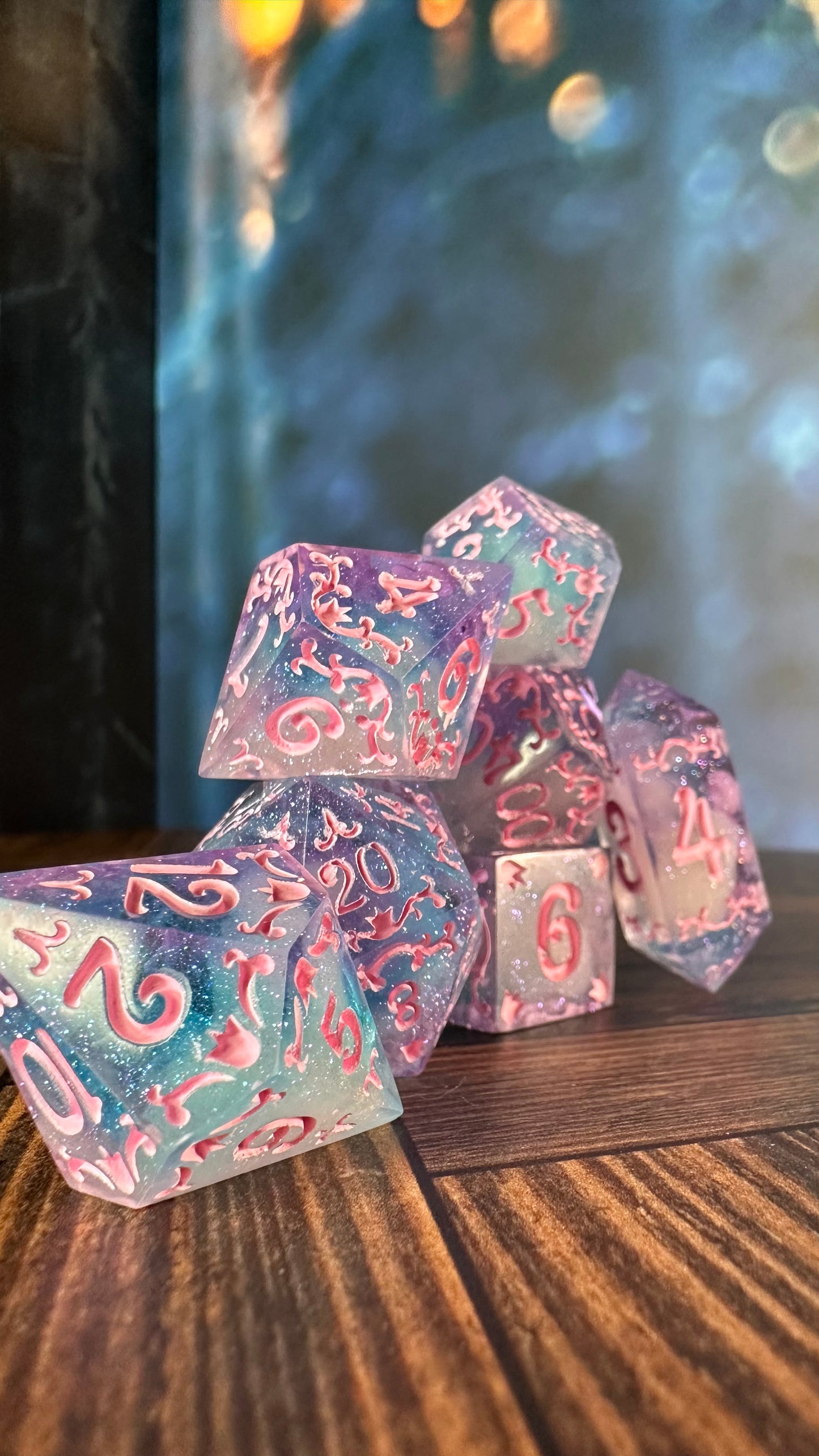 Cotton Candy Glitter Clouds  - 7 piece jumbo filigree dice set