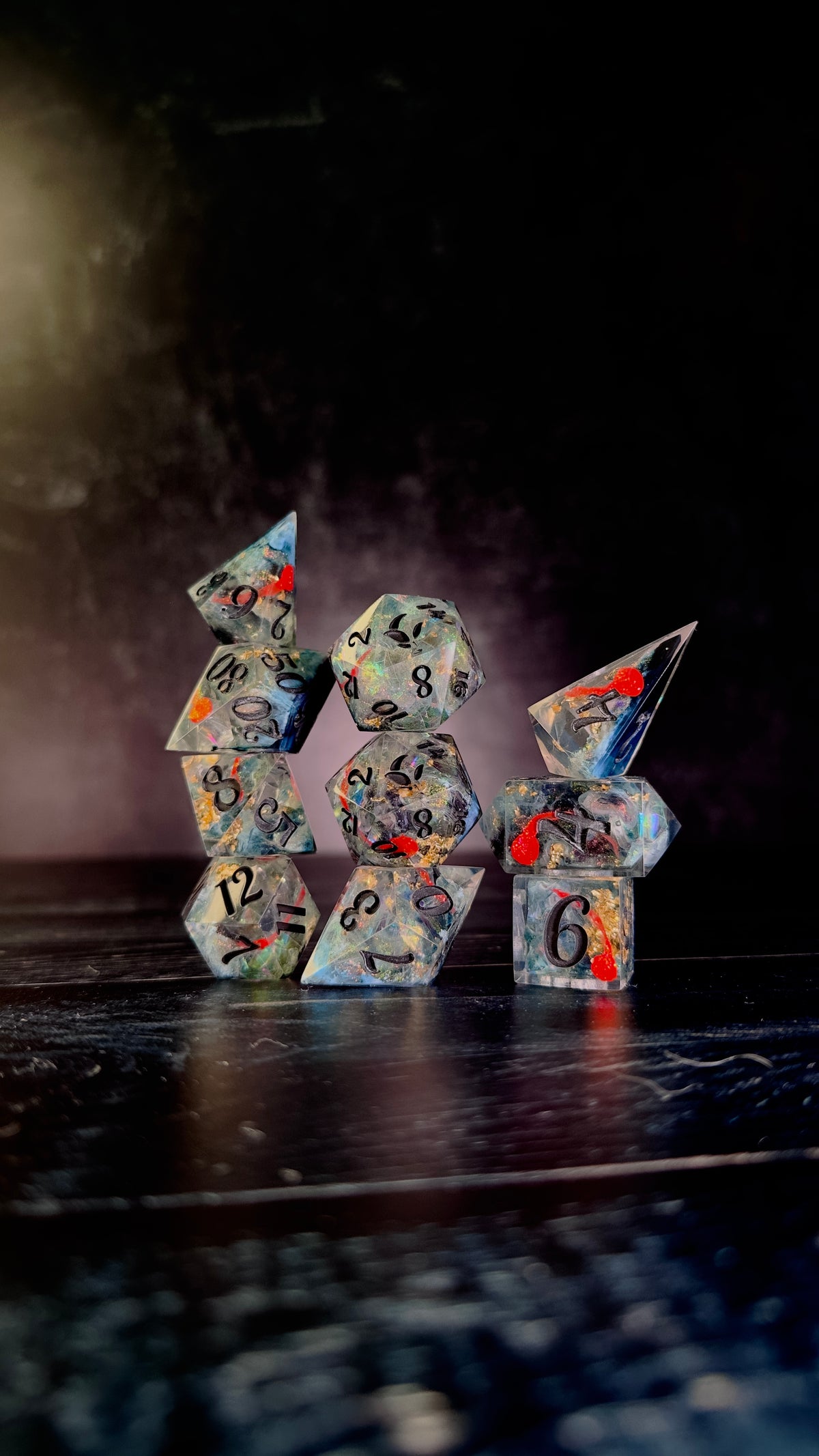 Petrova Line v2-Moonset (Pobody’s Nerfect) -8 piece polyhedral dice set (Large)
