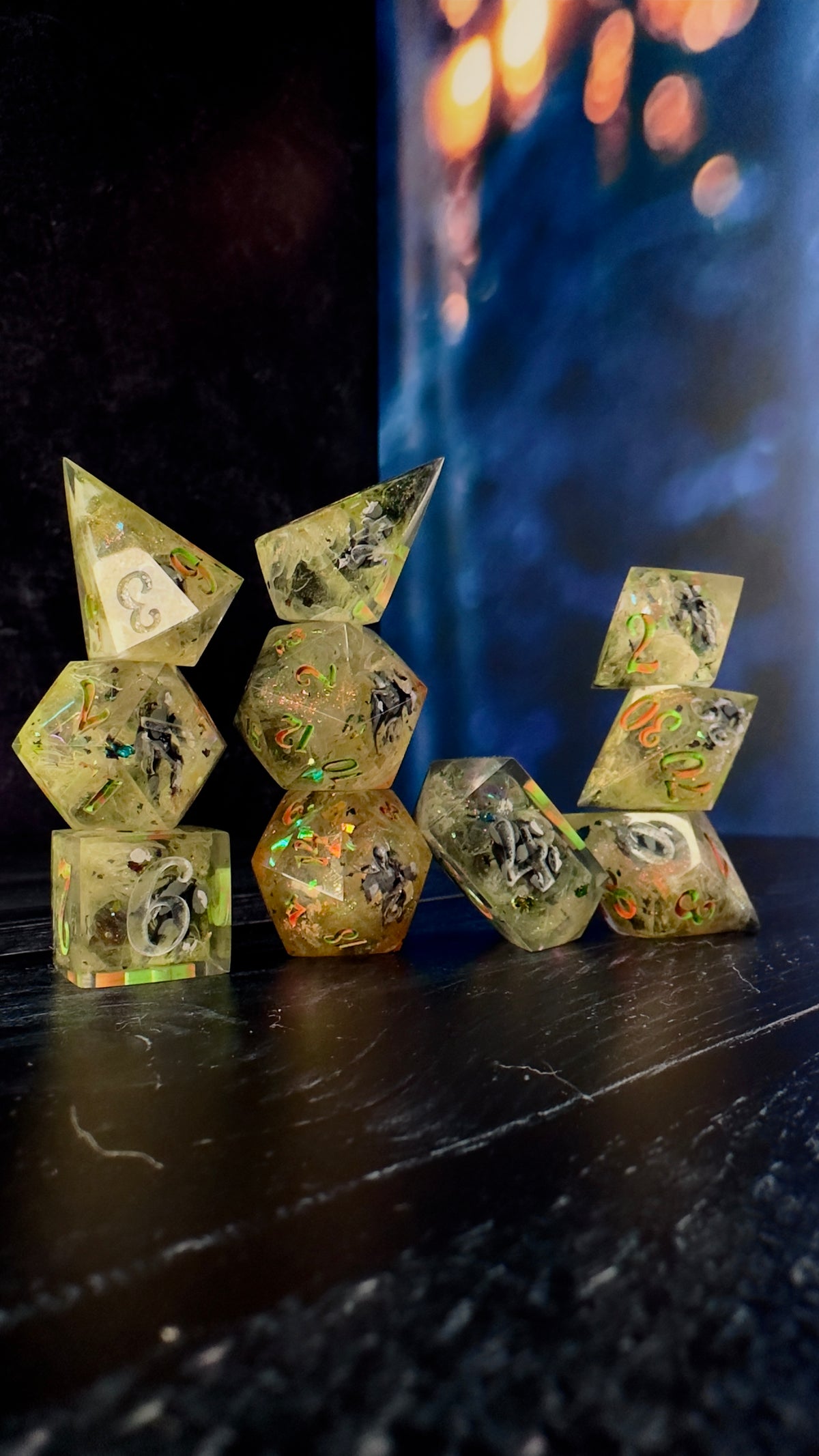 “Medium Rough Texture Circle Planet”  -8 piece polyhedral dice set (Large)