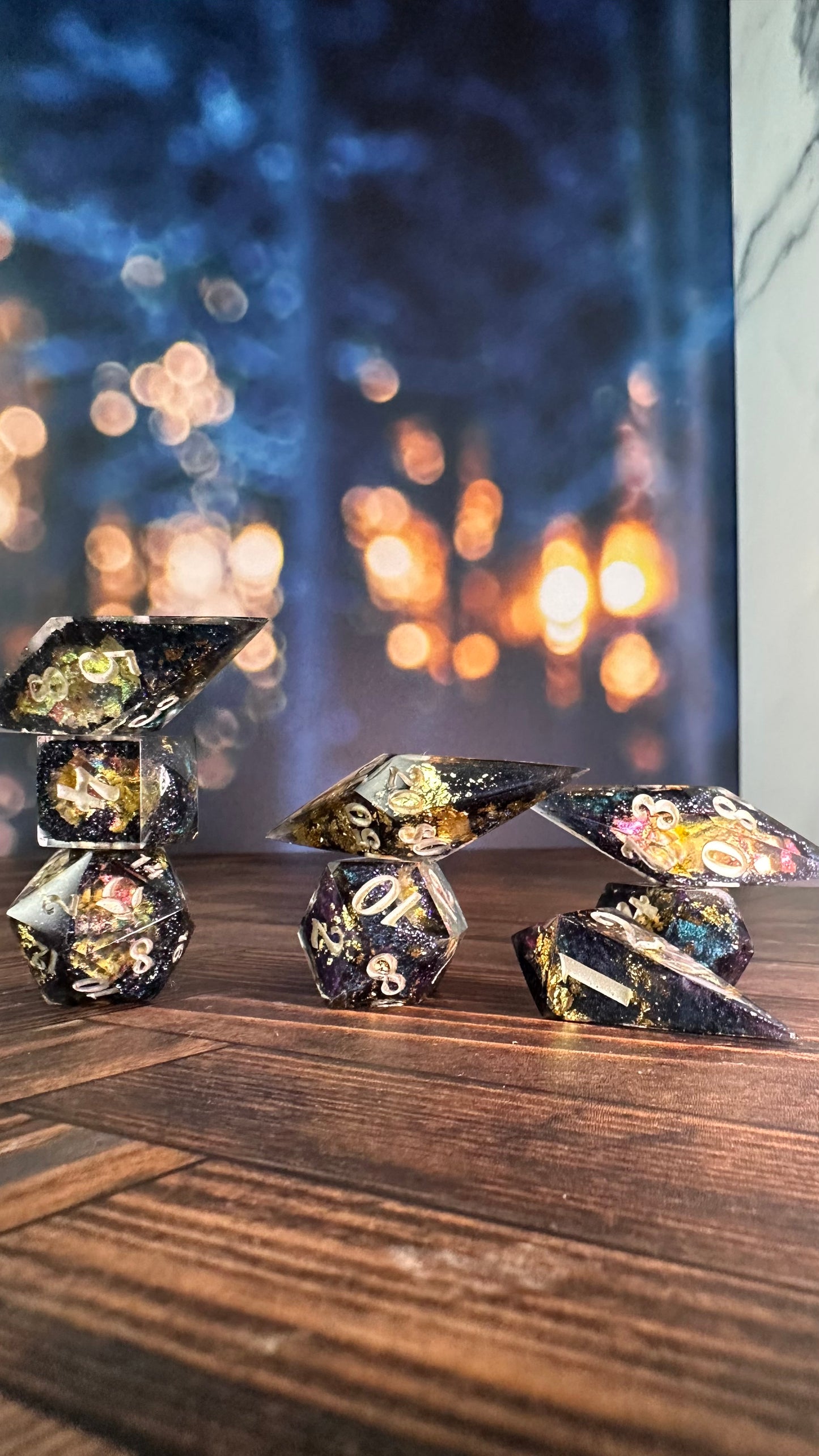 Agent Daybright Geode - 8 piece polyhedral dice set- (Pointy Bois)- Pobody’s Nerfect