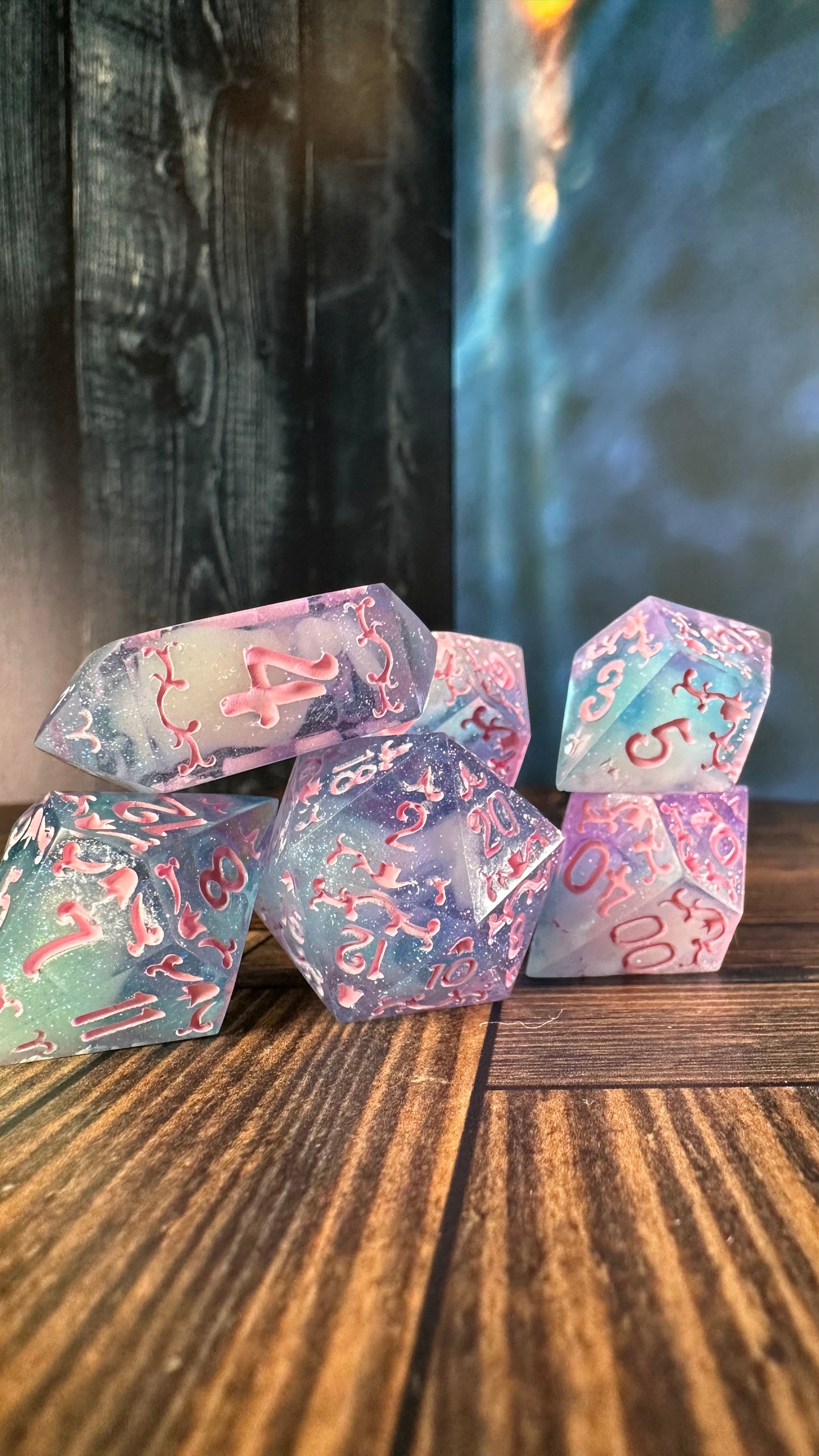 Cotton Candy Glitter Clouds  - 7 piece jumbo filigree dice set