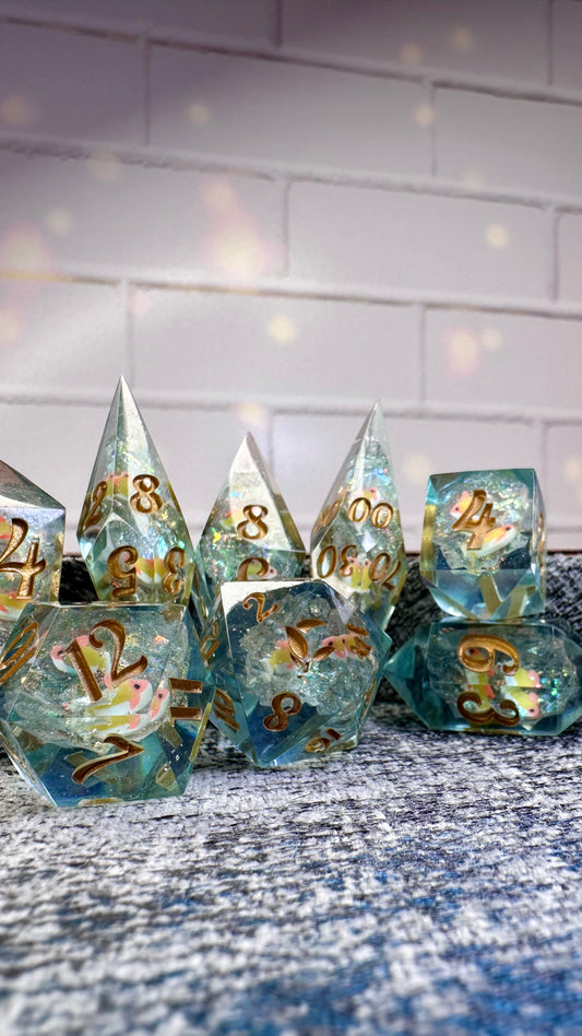 Mom's Koi Pond Geode Dice- 8 piece polyhedral dice set- (Pointy Bois)