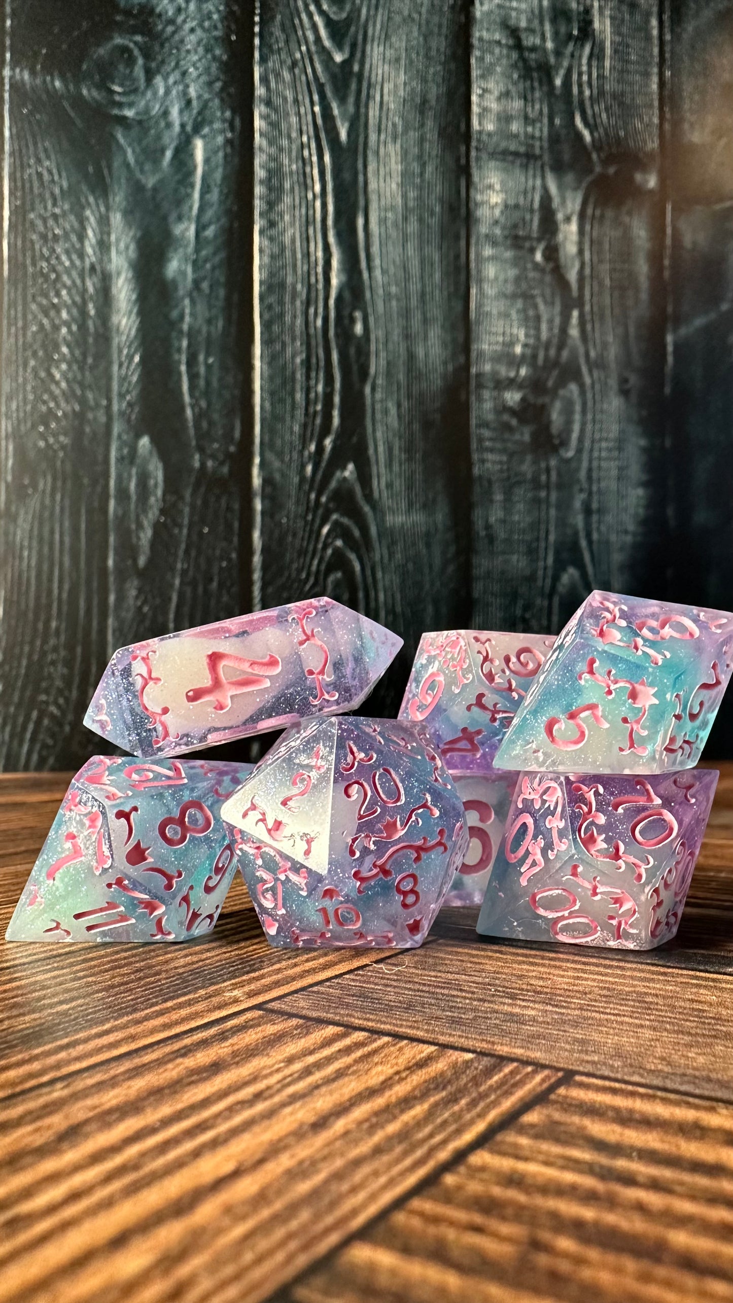 Cotton Candy Glitter Clouds  - 7 piece jumbo filigree dice set