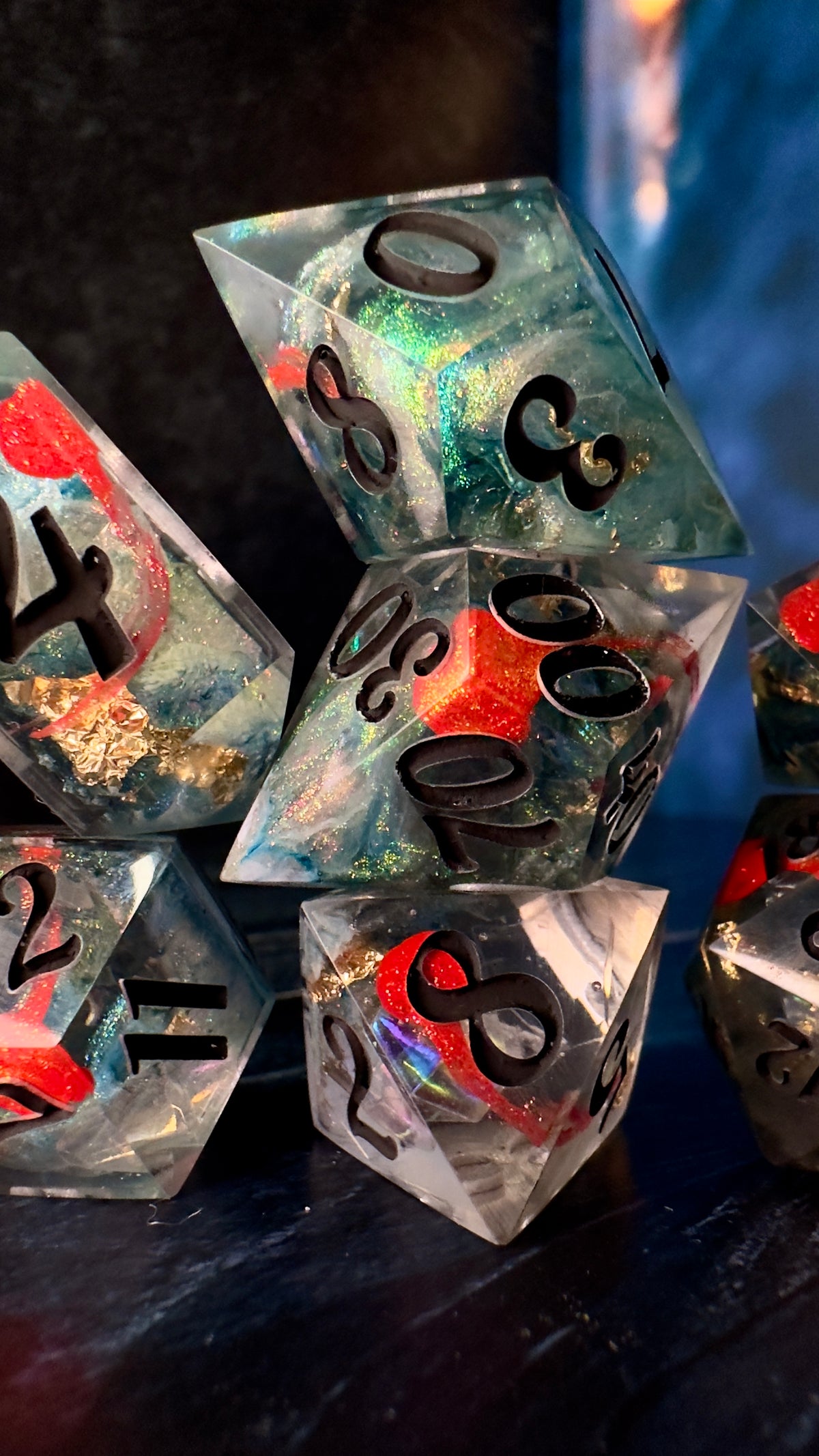 Petrova Line v1: Moonrise-8 piece polyhedral dice set (Large)