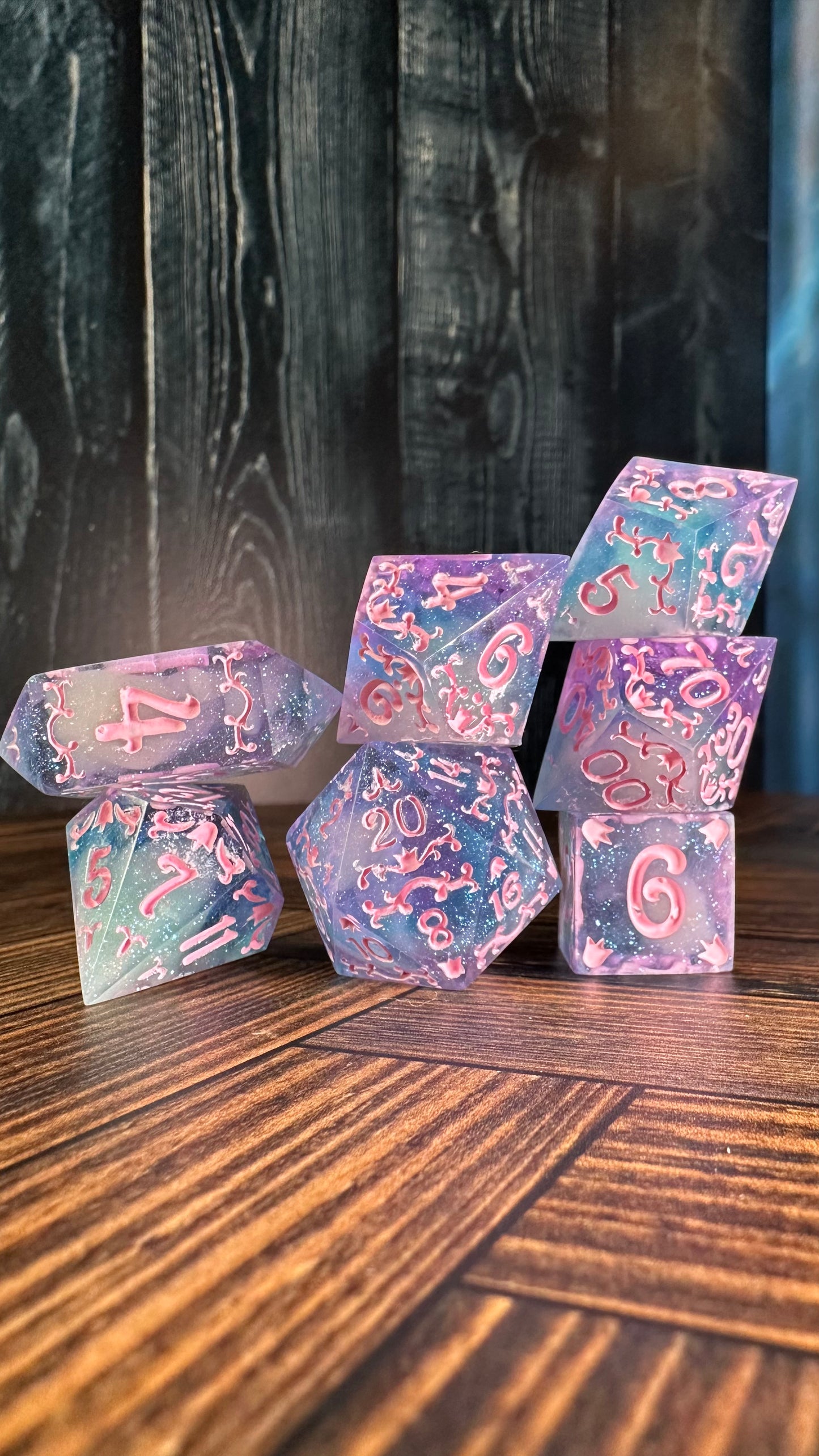 Cotton Candy Glitter Clouds  - 7 piece jumbo filigree dice set