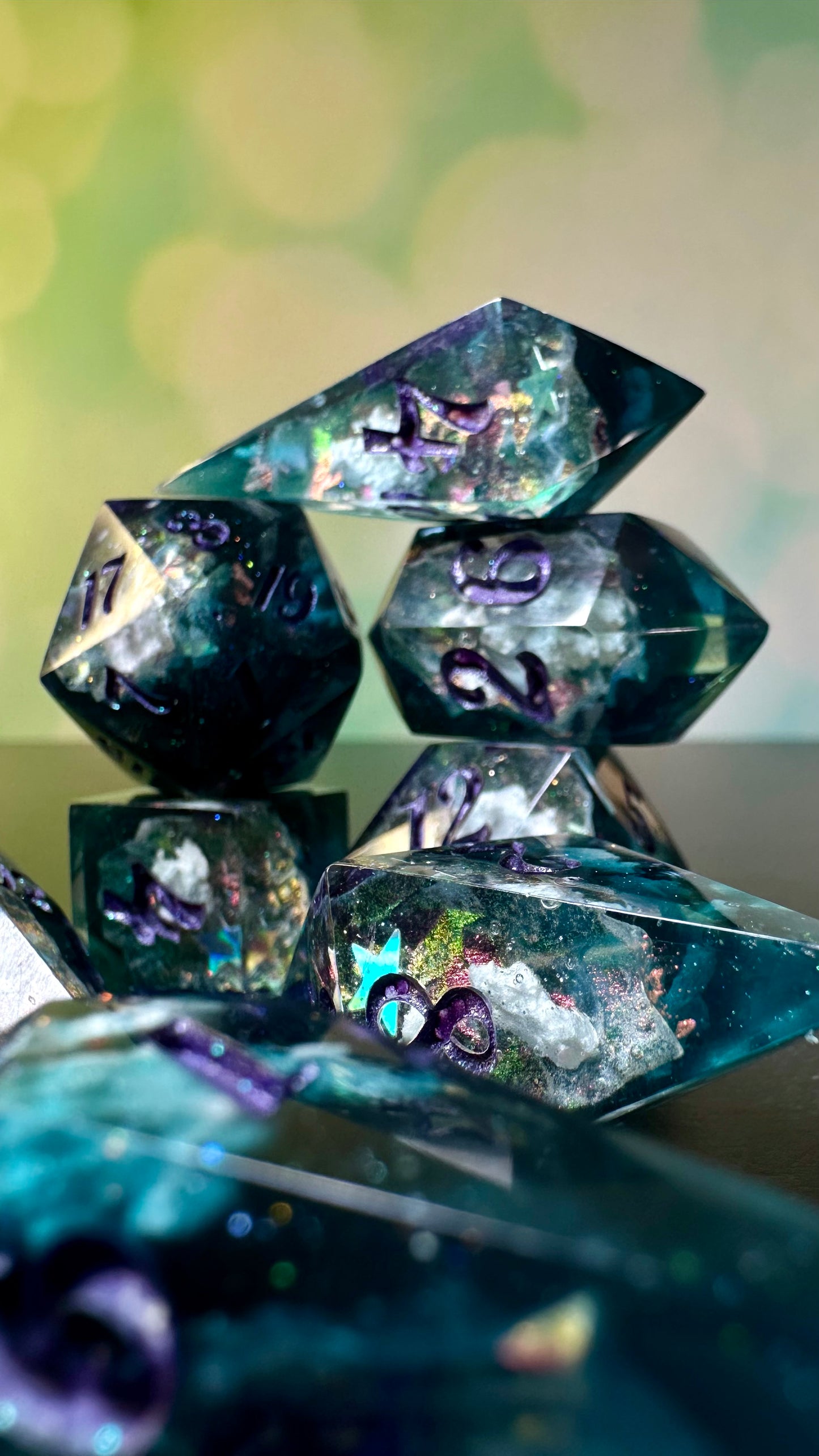 Twilight Cosmic Sky Geode - 8 piece polyhedral dice set- (Pointy Bois)- Pobody’s Nerfect