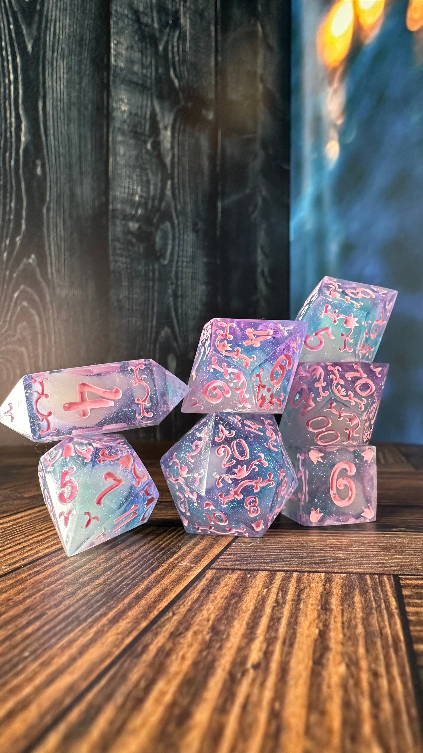 Cotton Candy Glitter Clouds  - 7 piece jumbo filigree dice set