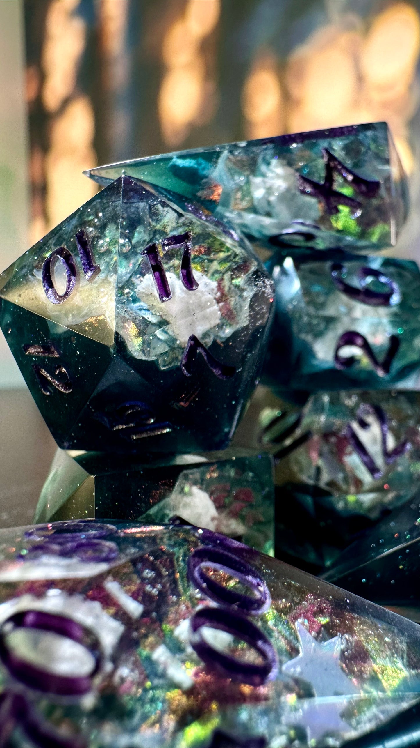 Twilight Cosmic Sky Geode - 8 piece polyhedral dice set- (Pointy Bois)- Pobody’s Nerfect