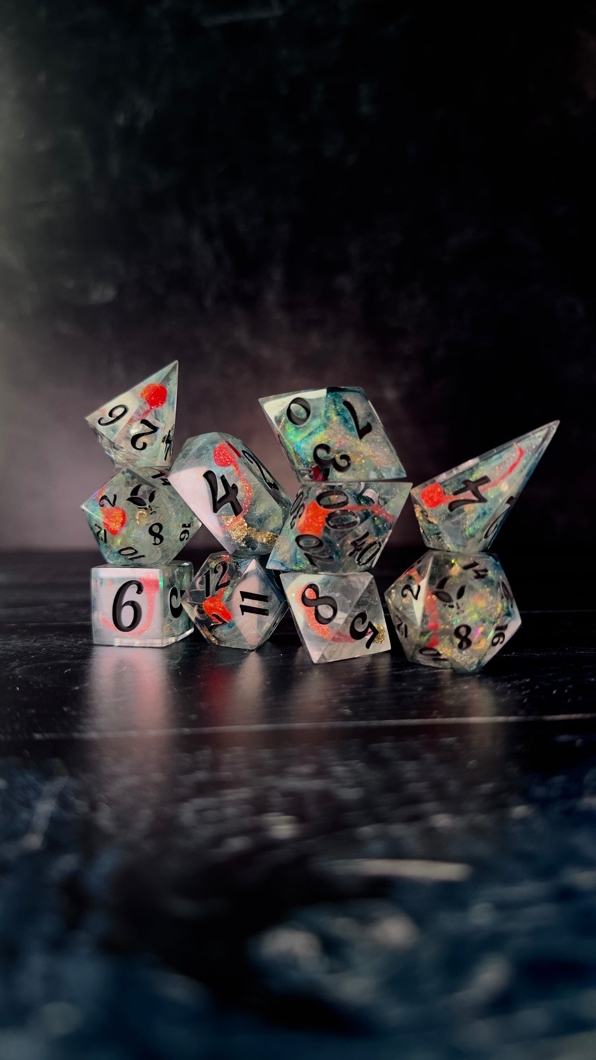 Petrova Line v1: Moonrise-8 piece polyhedral dice set (Large)