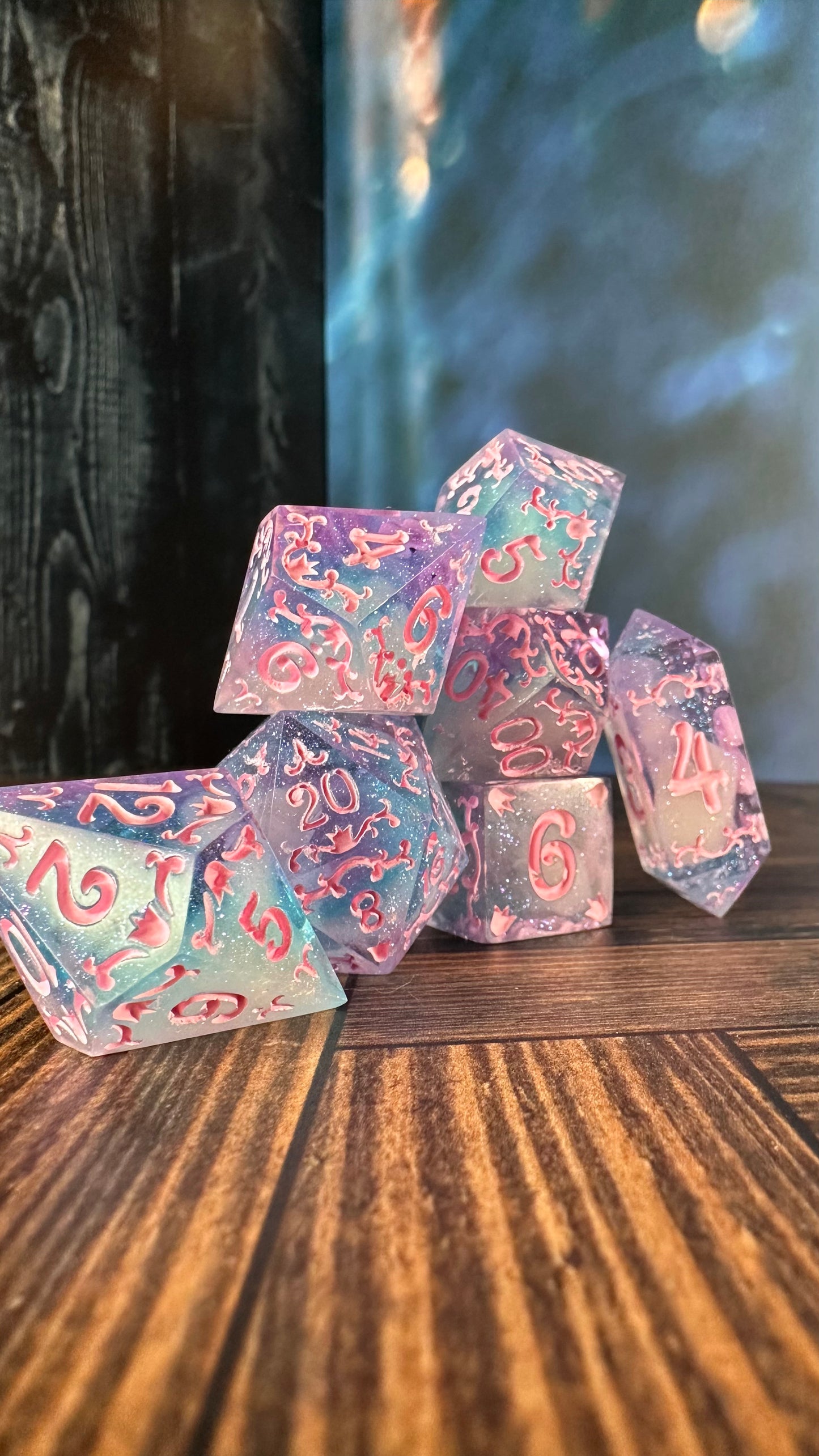 Cotton Candy Glitter Clouds  - 7 piece jumbo filigree dice set