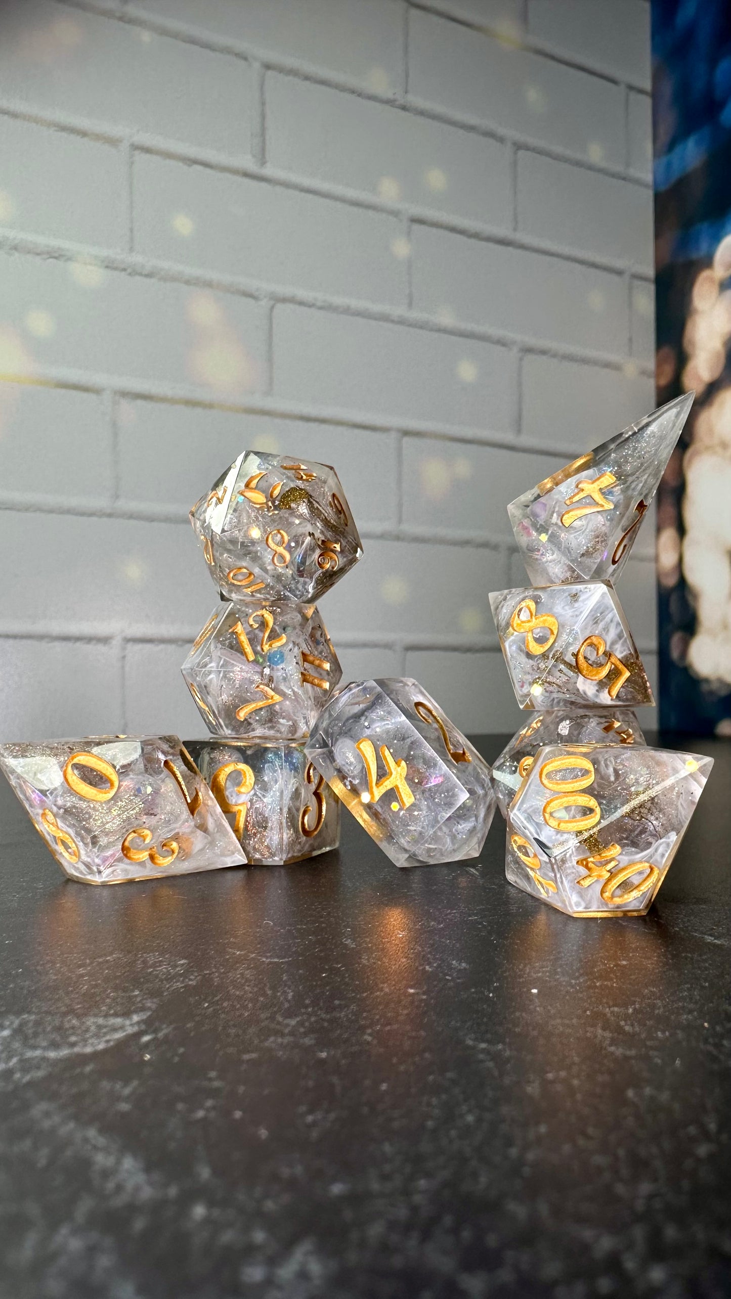 Golden- Pobody's Nerfect - 8 piece polyhedral dice set (Large)