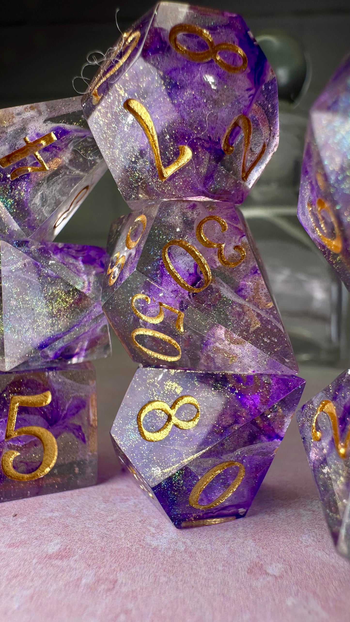 The Sisters Featherington- 8 piece polyhedral dice set