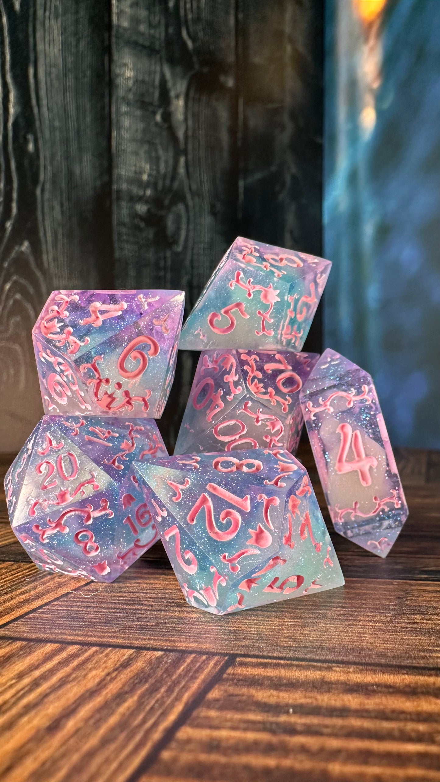 Cotton Candy Glitter Clouds  - 7 piece jumbo filigree dice set