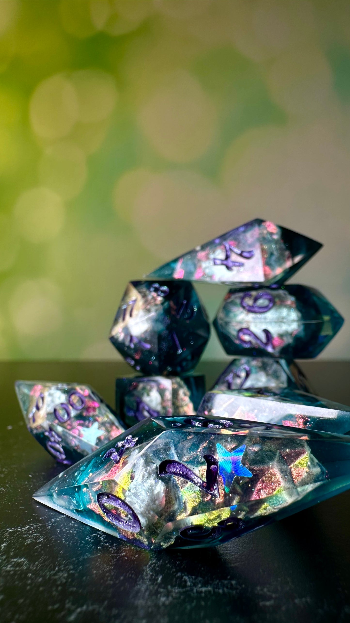 Twilight Cosmic Sky Geode - 8 piece polyhedral dice set- (Pointy Bois)- Pobody’s Nerfect