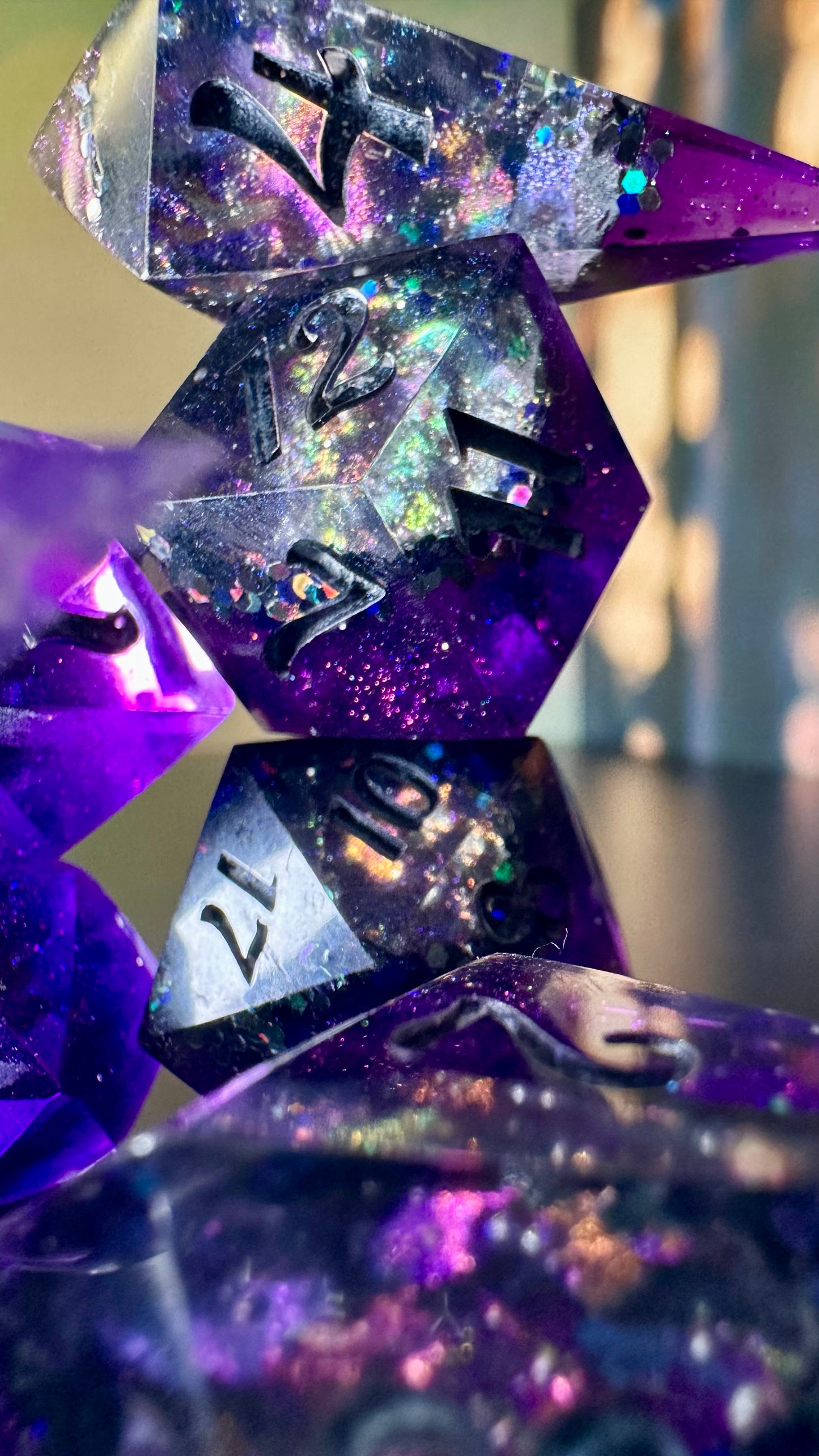 "The Darkness of Lovers" Geode - 8 piece polyhedral dice set- (Pointy Bois)- Pobody’s Nerfect