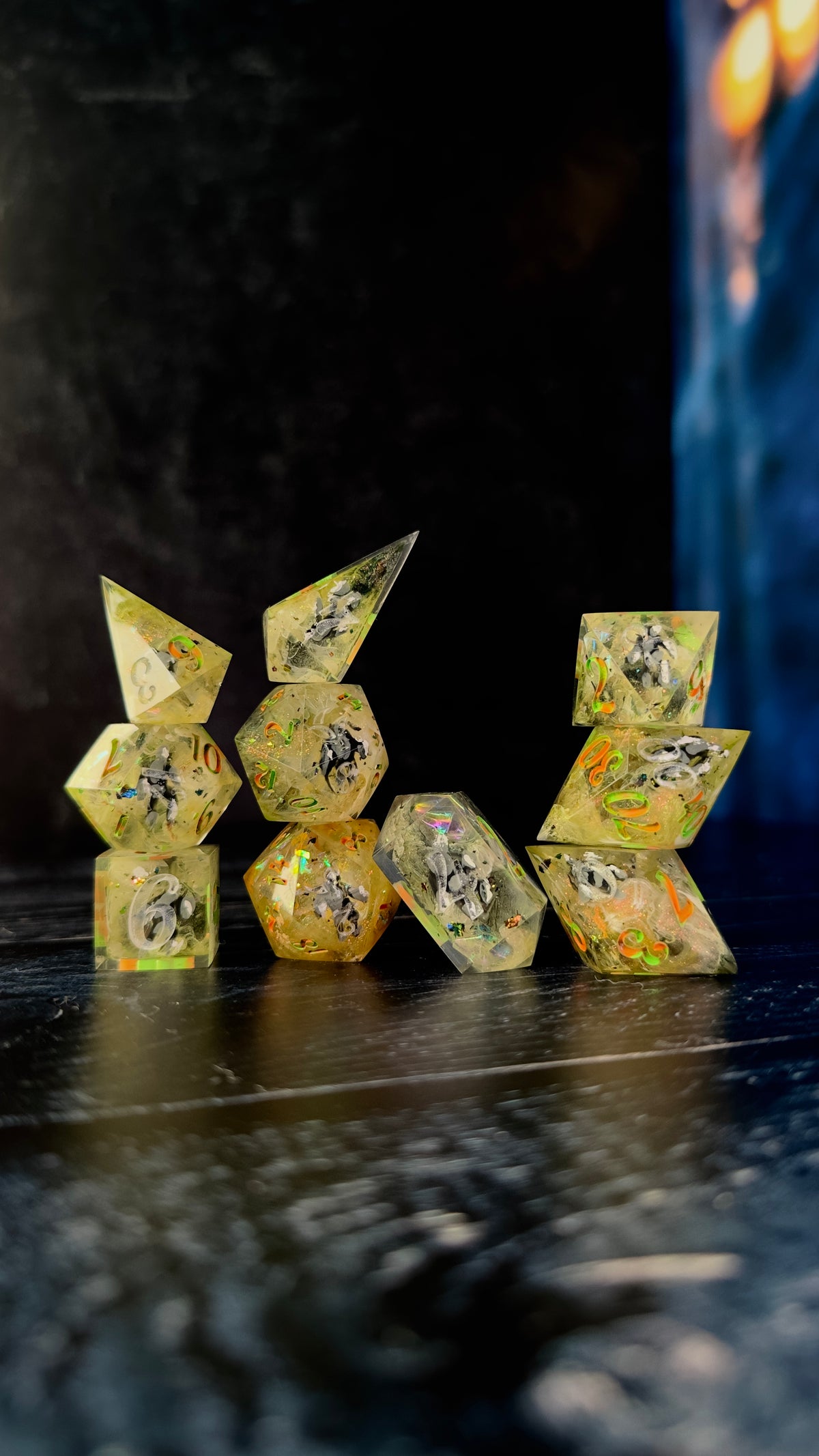 “Medium Rough Texture Circle Planet”  -8 piece polyhedral dice set (Large)