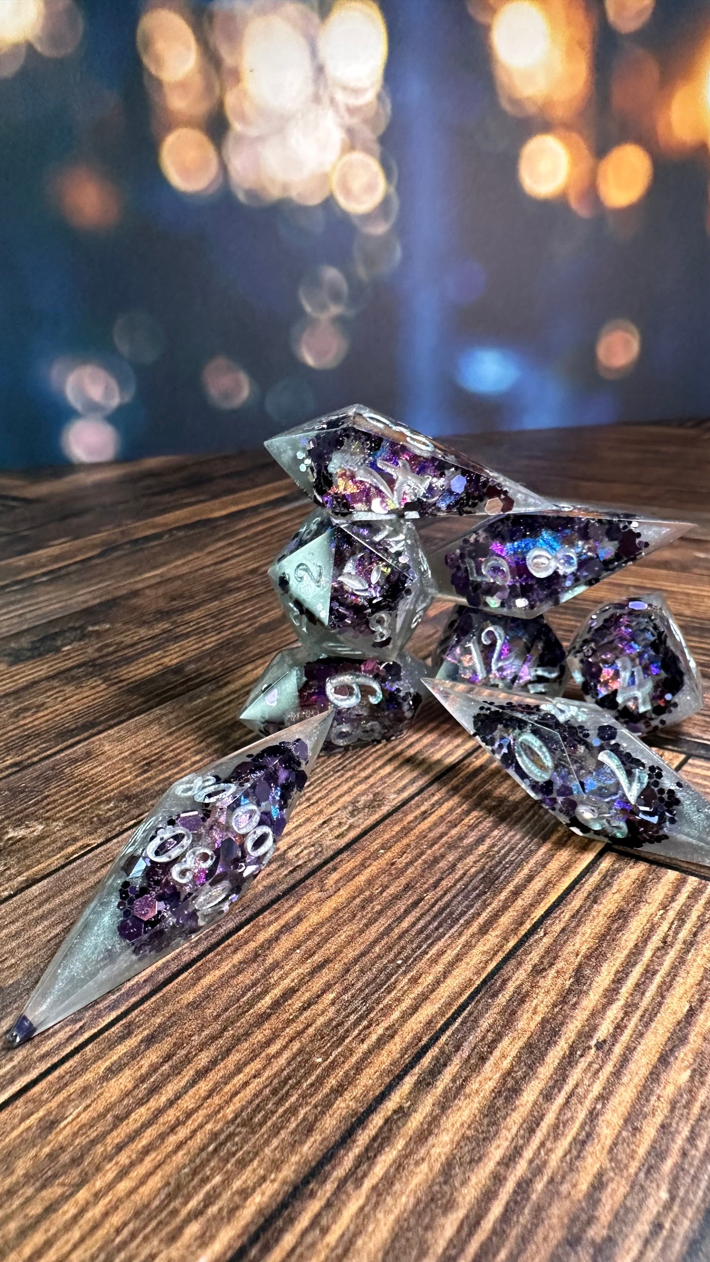 Starborn Fae Geode - 8 piece polyhedral dice set- (Pointy Bois)- Pobody’s Nerfect