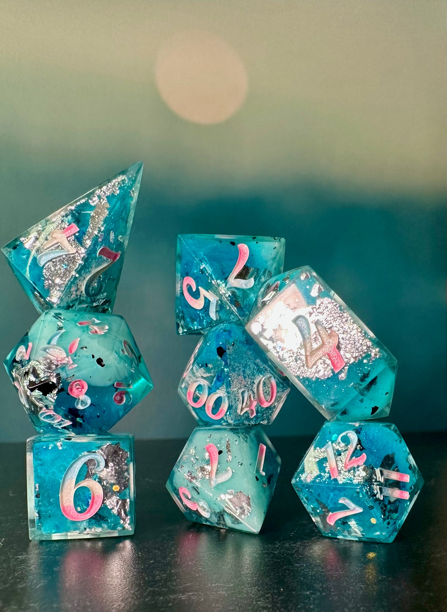 Trans Pride (Icy) 8 piece polyhedral dice set (Large) (Beta) Pobody's Nerfect