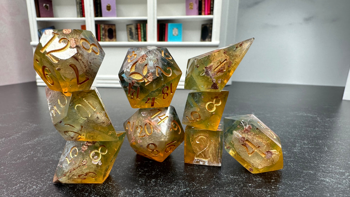 Emerie's Fire- 8 piece polyhedral dice set-Pobody's Nerfect