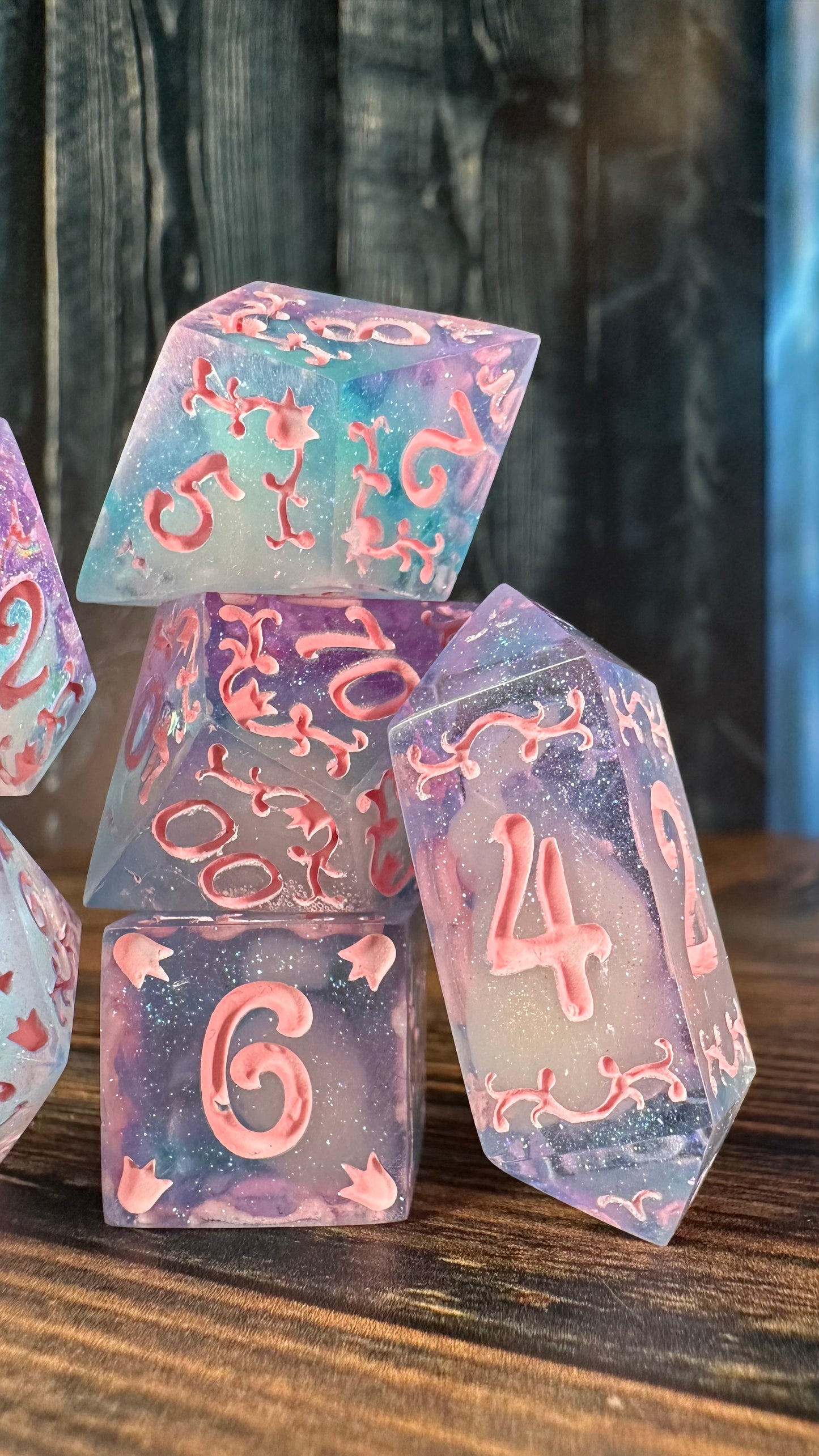 Cotton Candy Glitter Clouds  - 7 piece jumbo filigree dice set