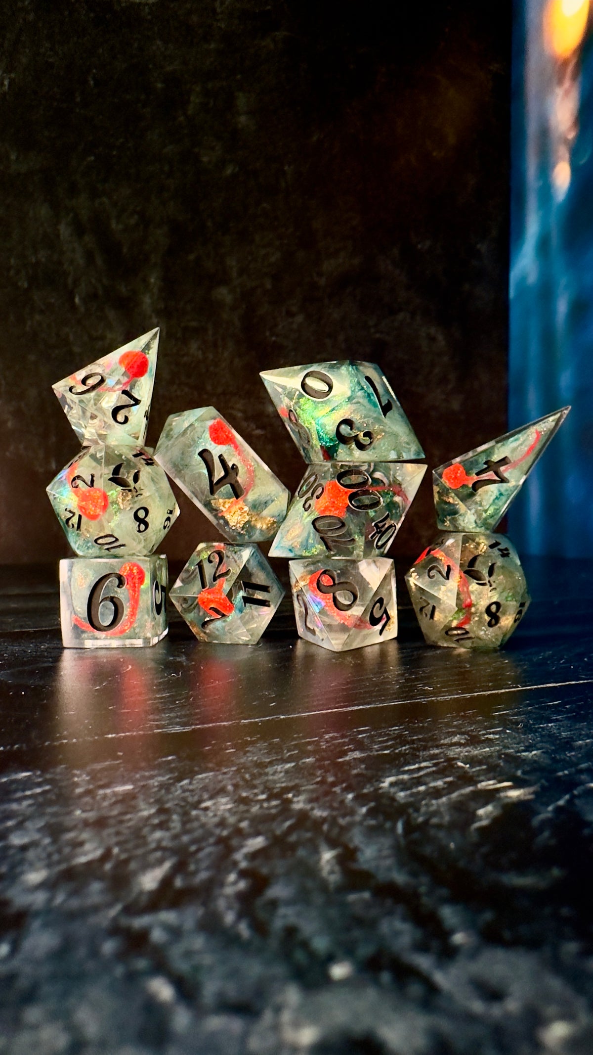 Petrova Line v1: Moonrise-8 piece polyhedral dice set (Large)