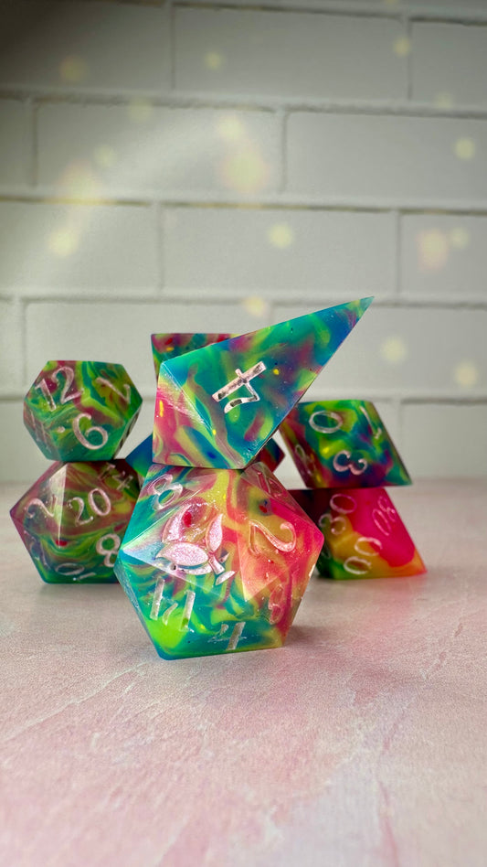 Pride 2: Electric Boogaloo - 8 piece polyhedral dice set